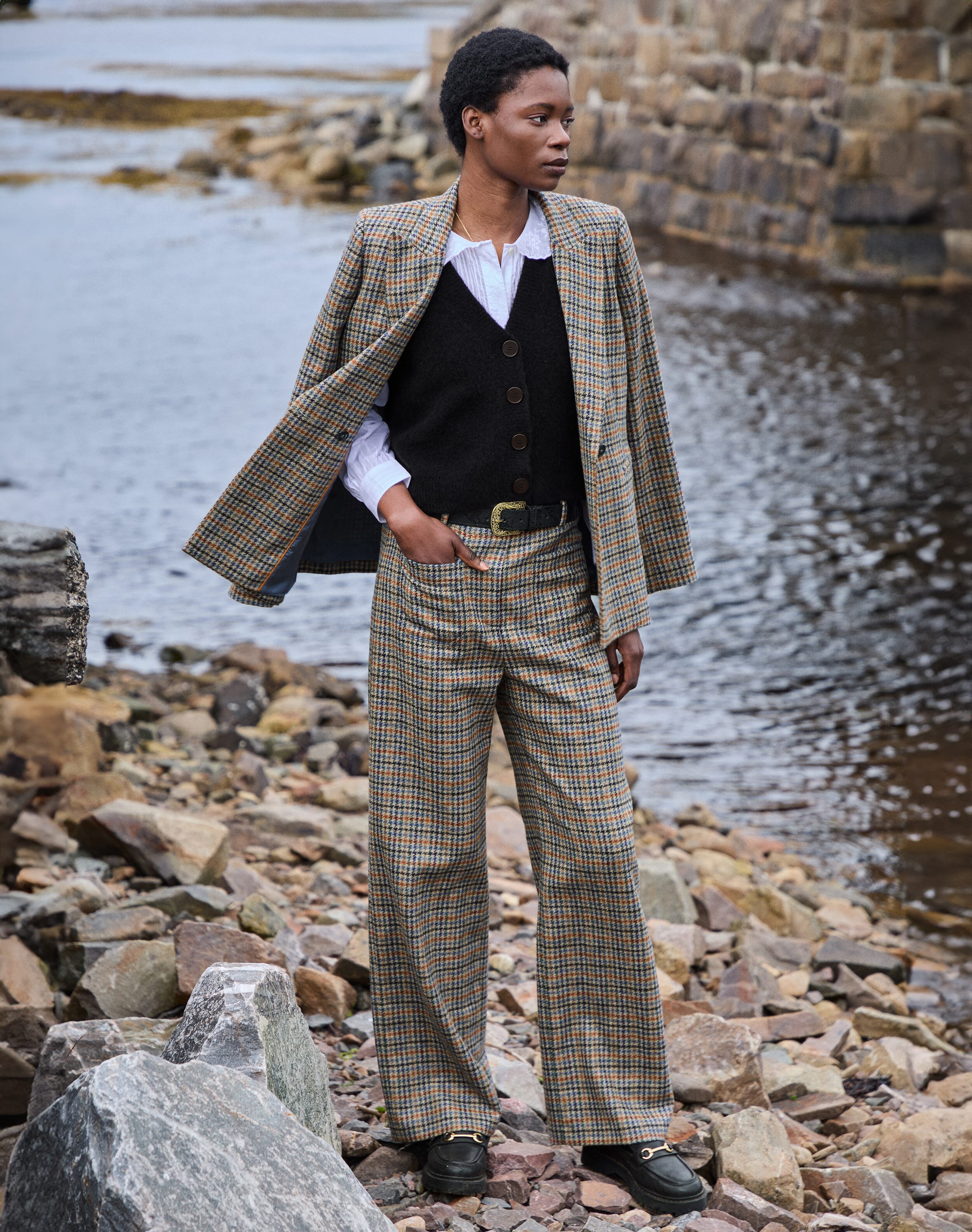 Brora Check Wool Blazer Delft & copper