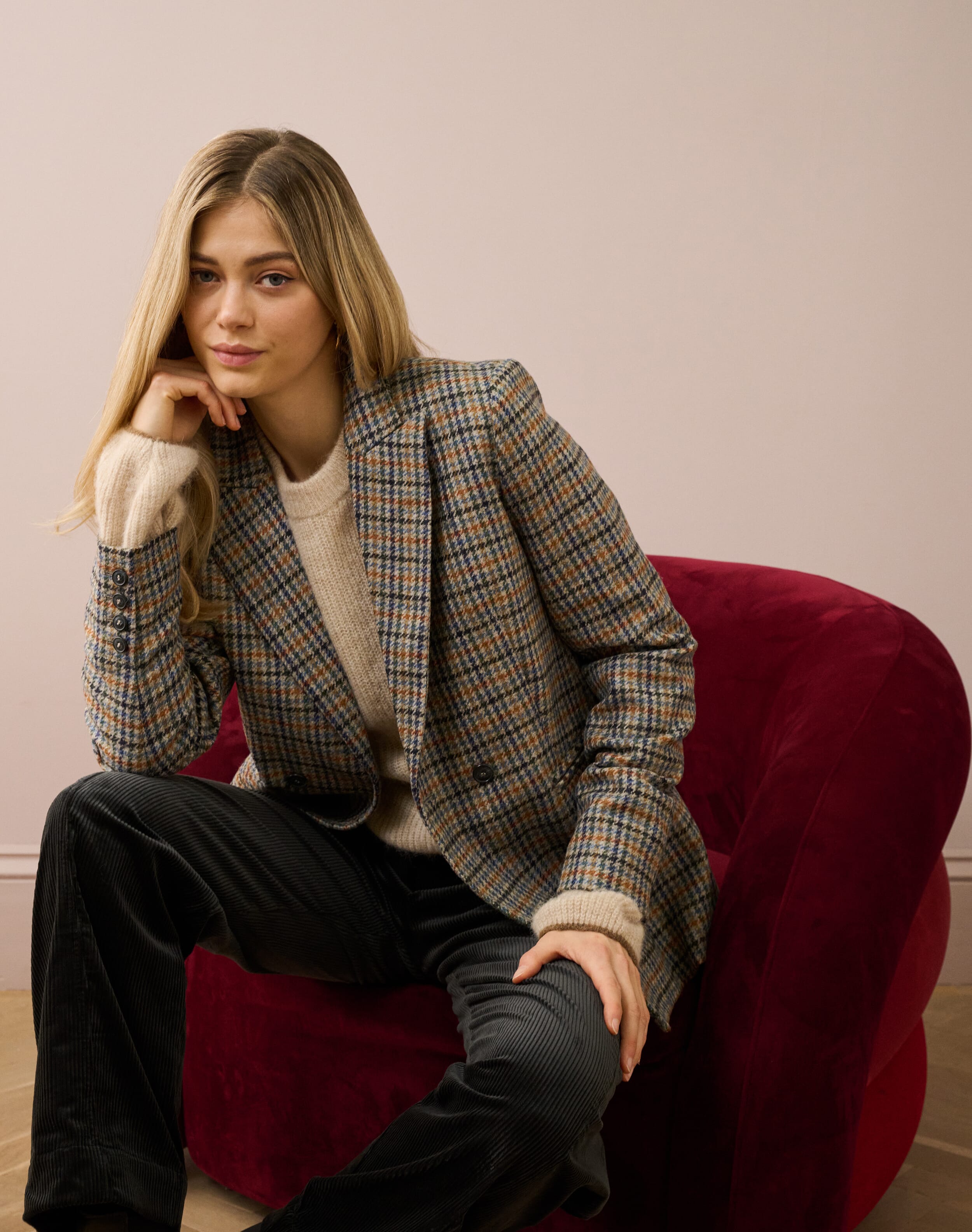 Brora Check Wool Blazer Delft & copper
