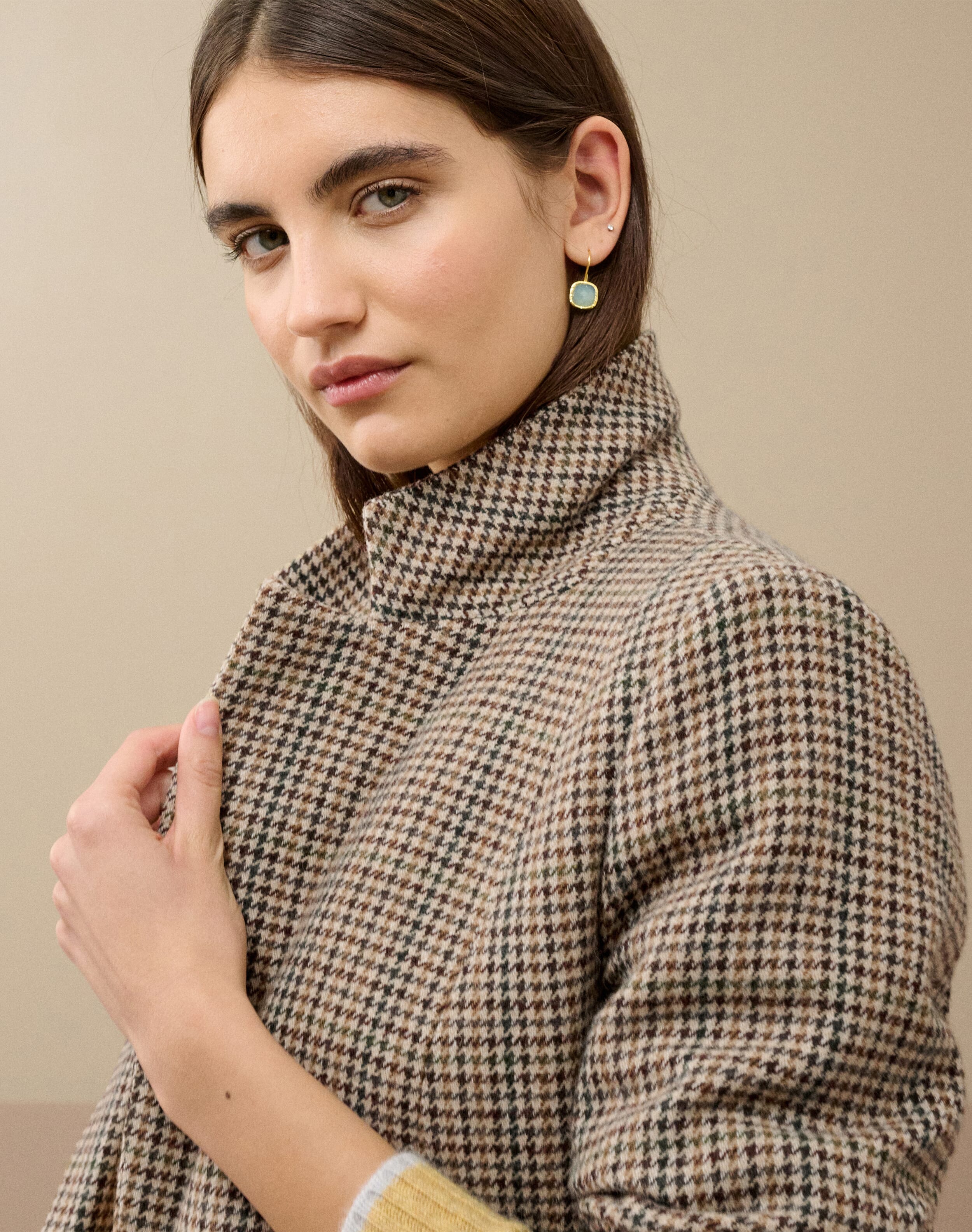 Houndstooth Wool Blazer in Chocolate & Oatmeal | Women's Blazers