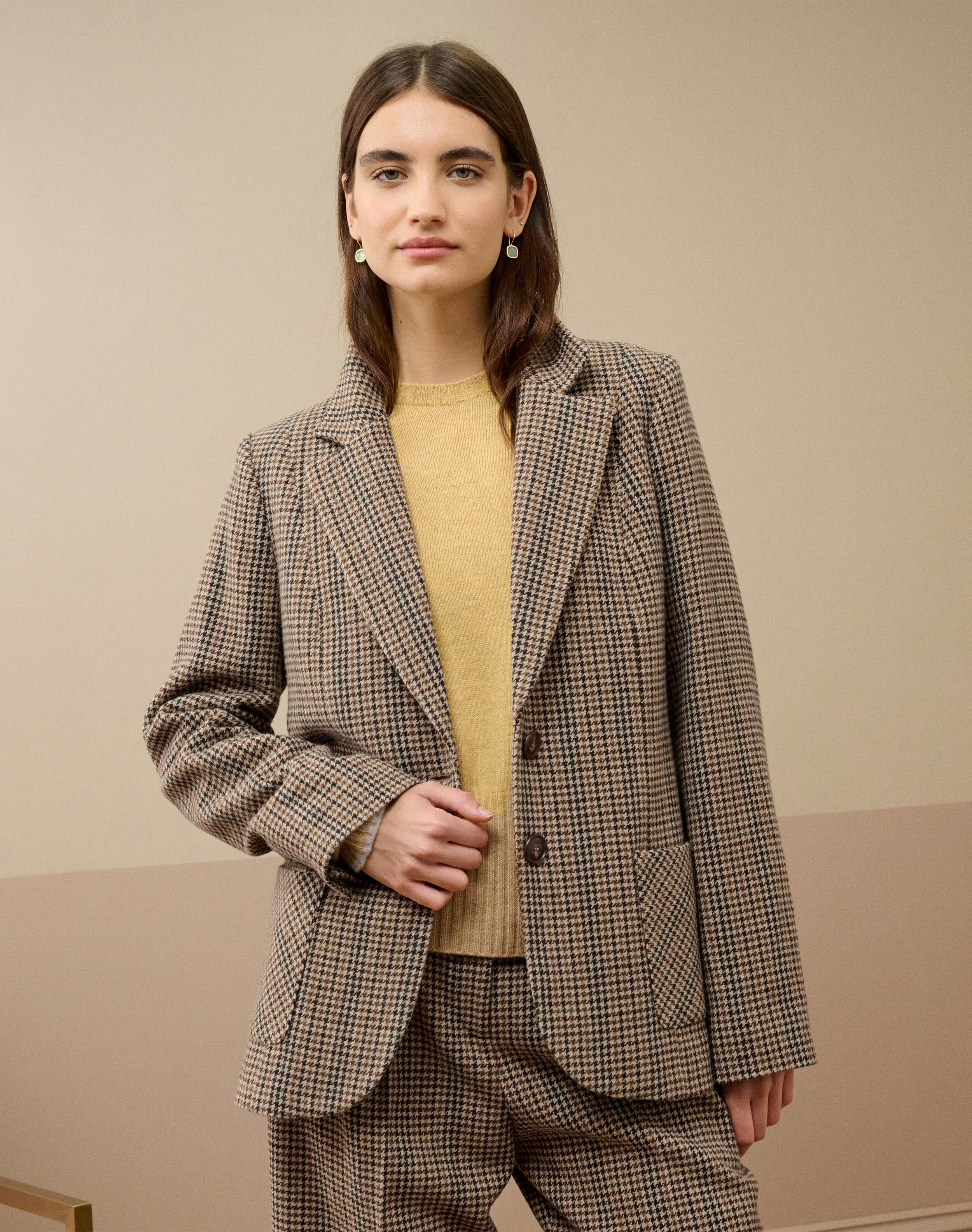 Houndstooth Wool Blazer in Chocolate & Oatmeal | Brora Black Friday