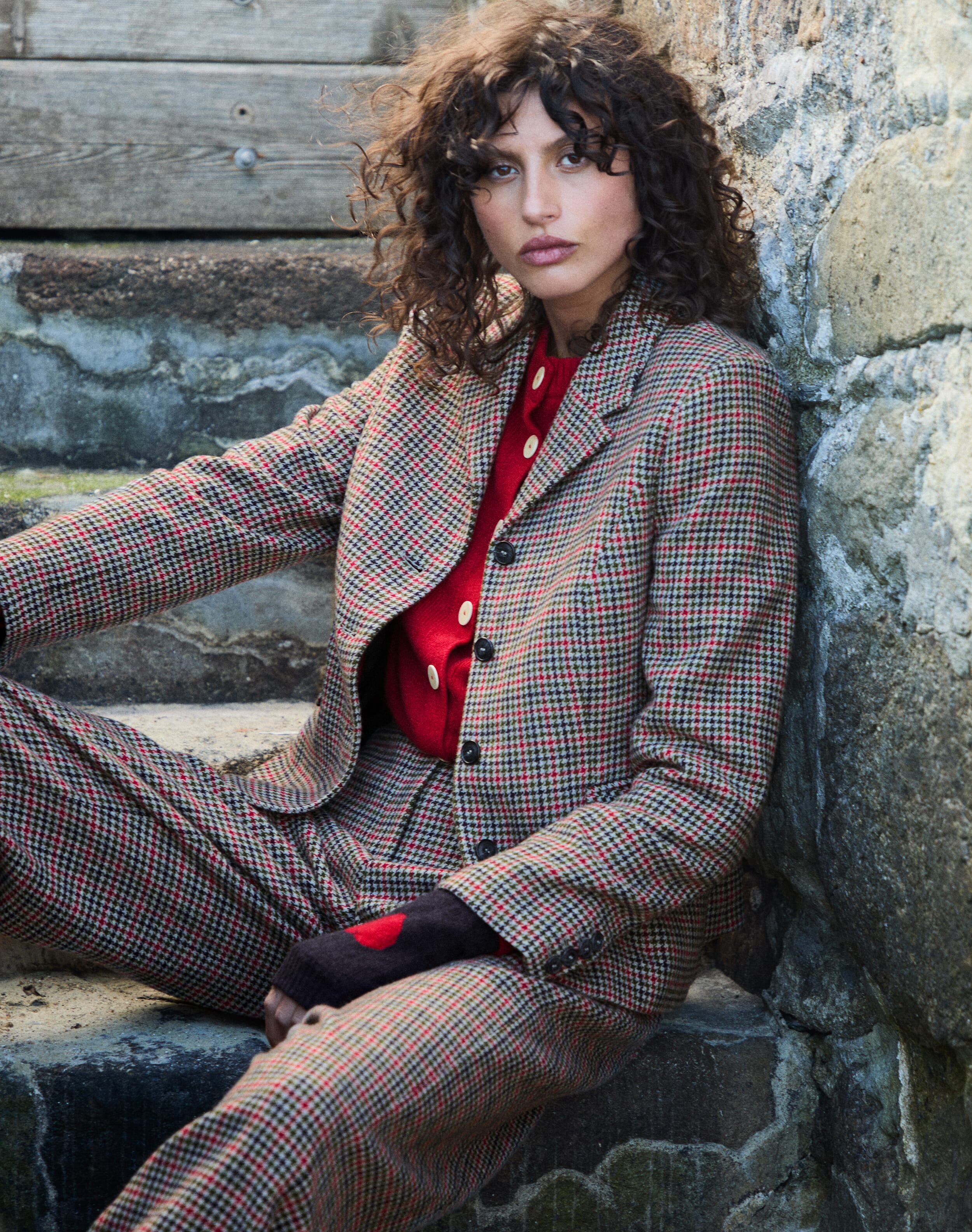 Brora Houndstooth Wool Blazer Chocolate & oatmeal