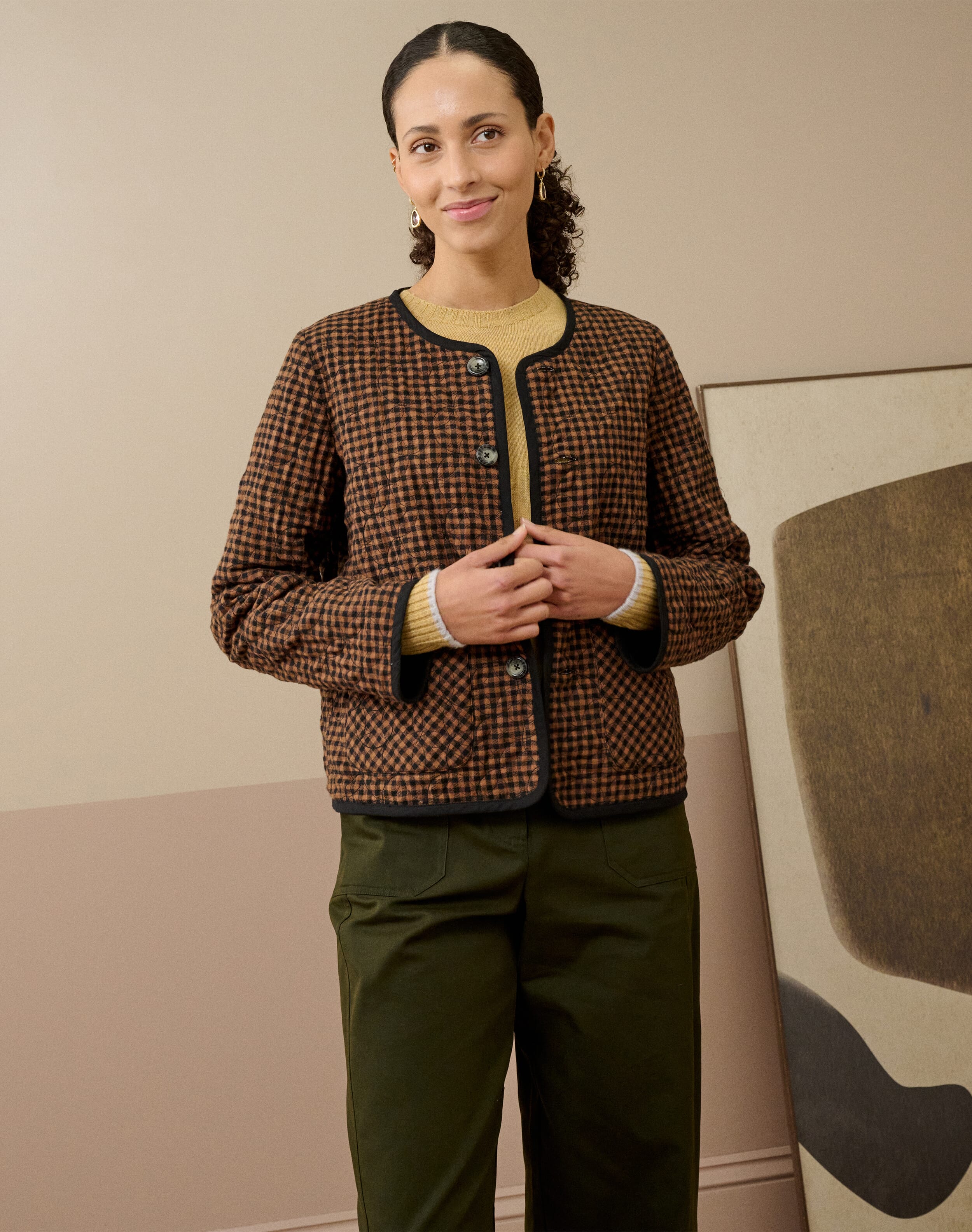 Brora Quilted Cotton Cord Reversible Jacket Black & mocha