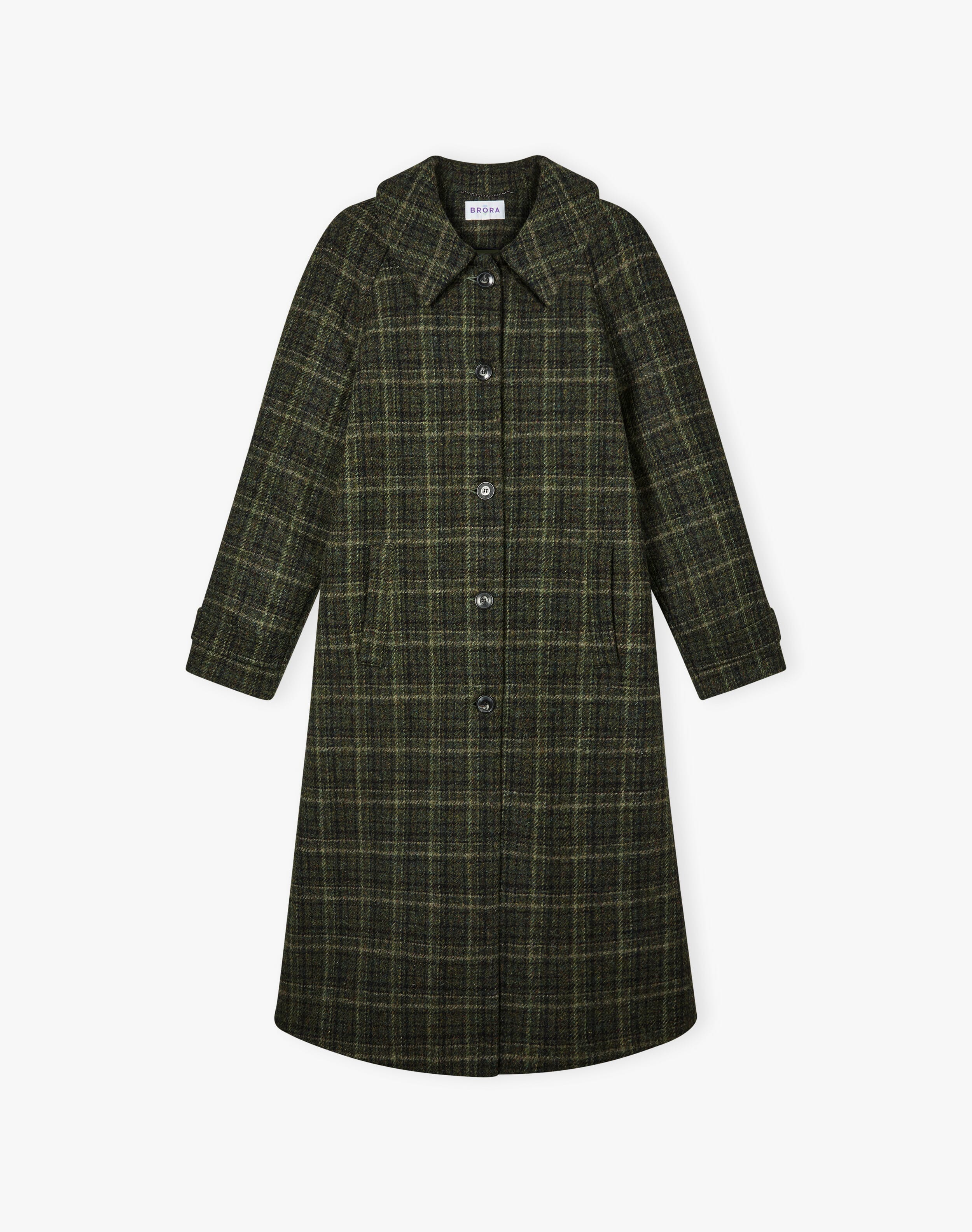 Harris Tweed Check Coat in Forest | Womenswear | Brora