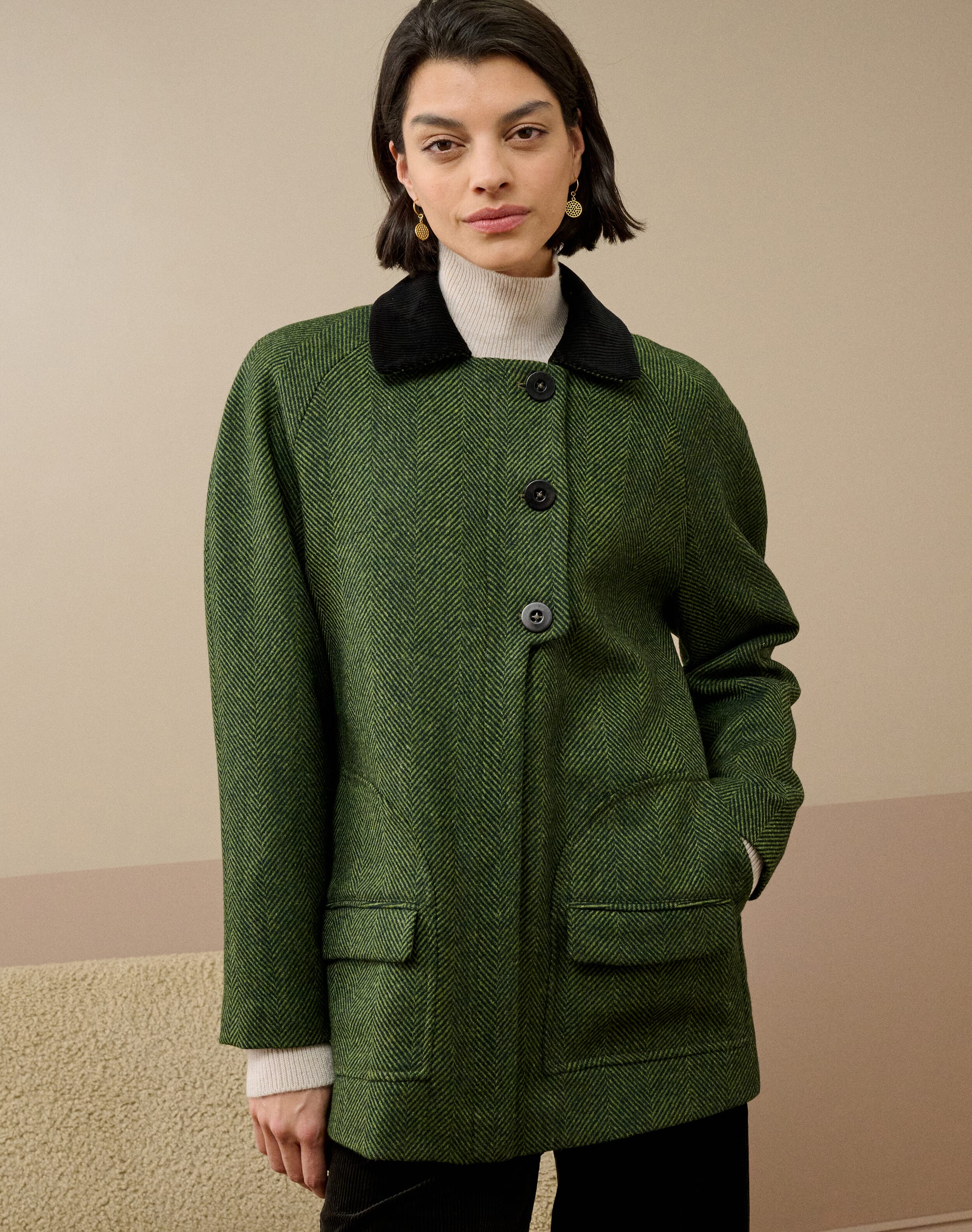Herringbone Wool Jacket in Nettle | Brora Clearance