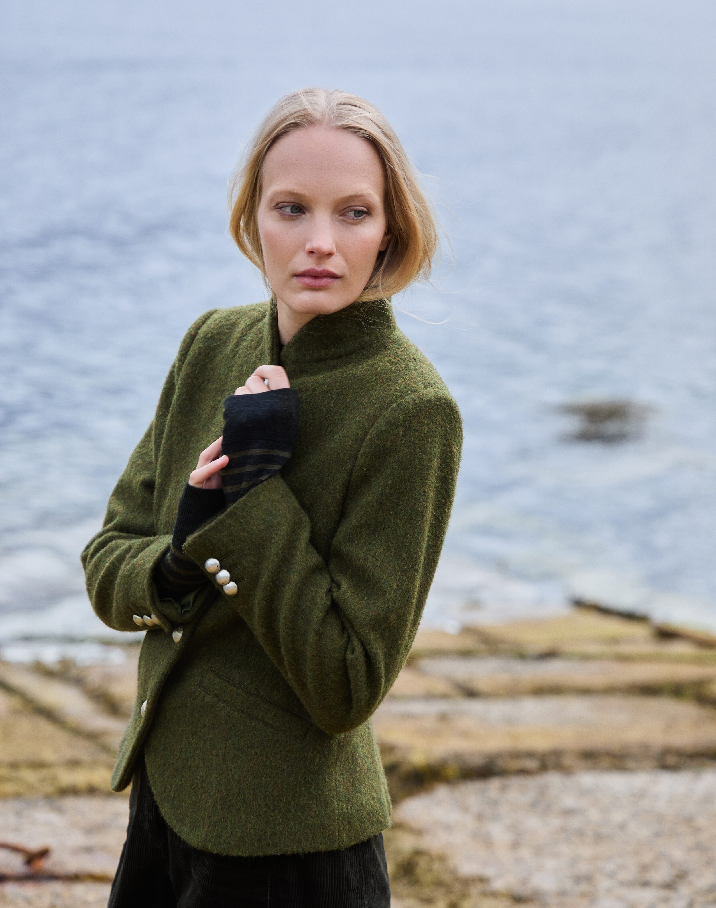 Merino Wool Military Jacket in Moss | Brora Clearance