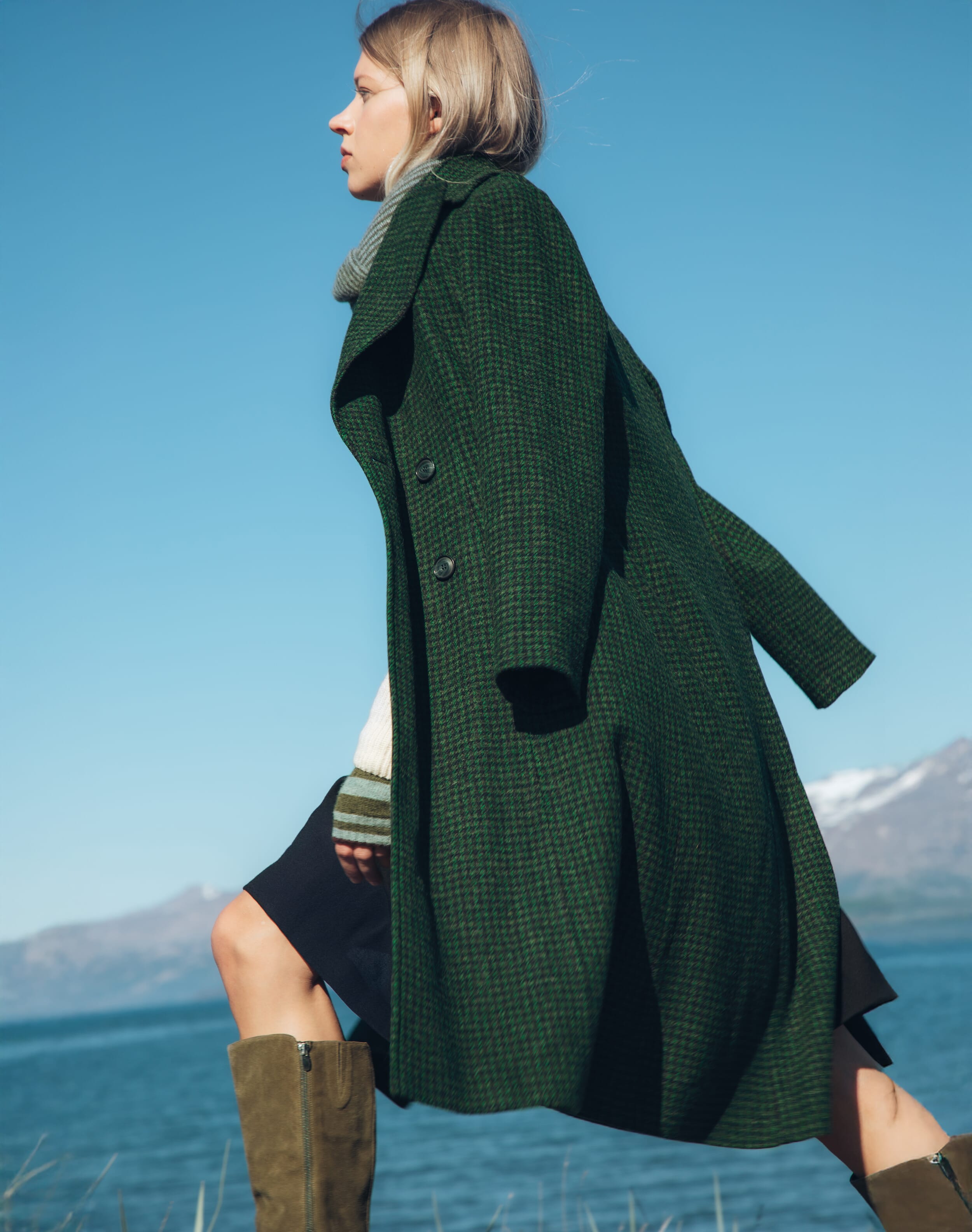 Brora Houndstooth Wool Coat & pine