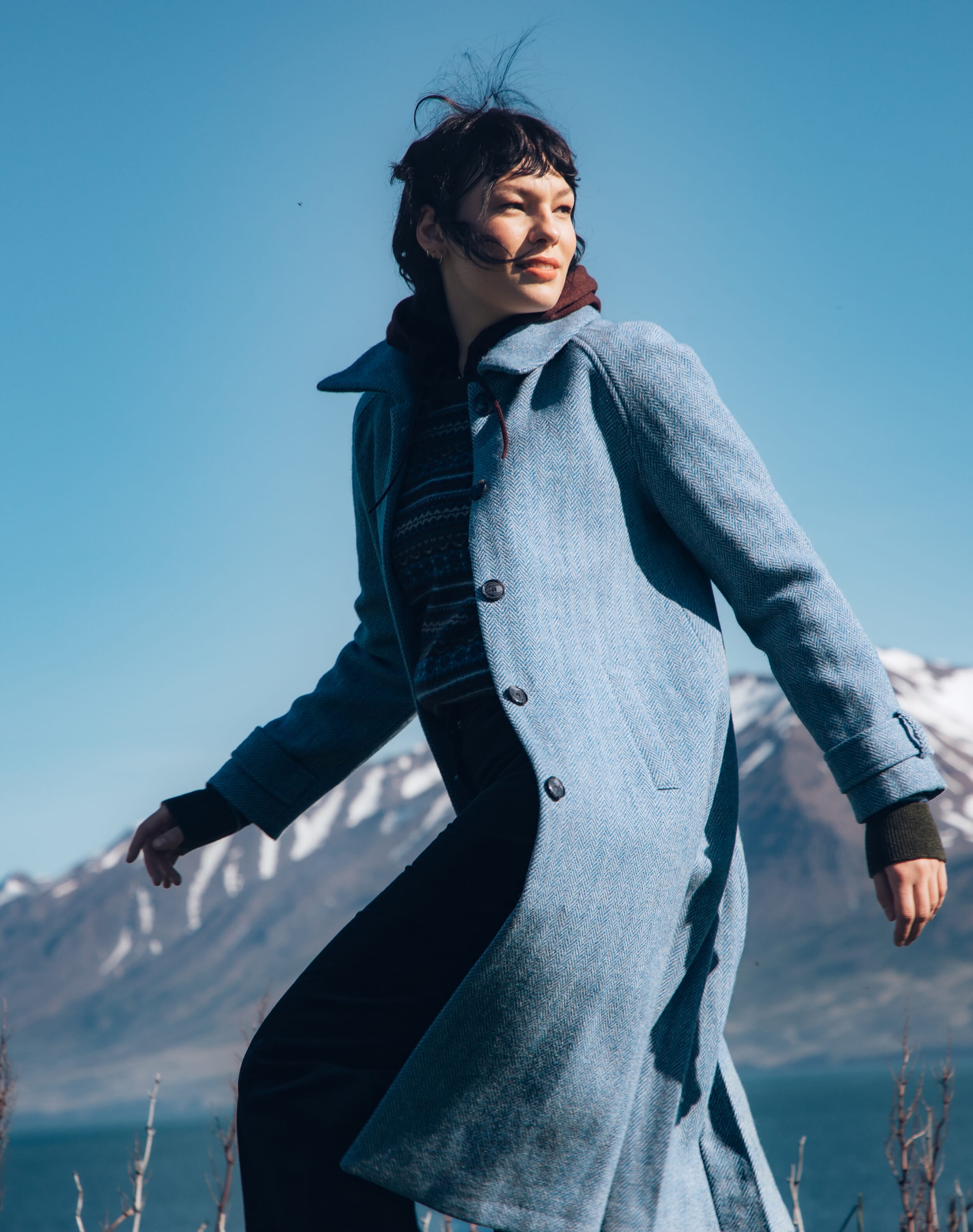 Brora Harris Tweed Check Coat Forest