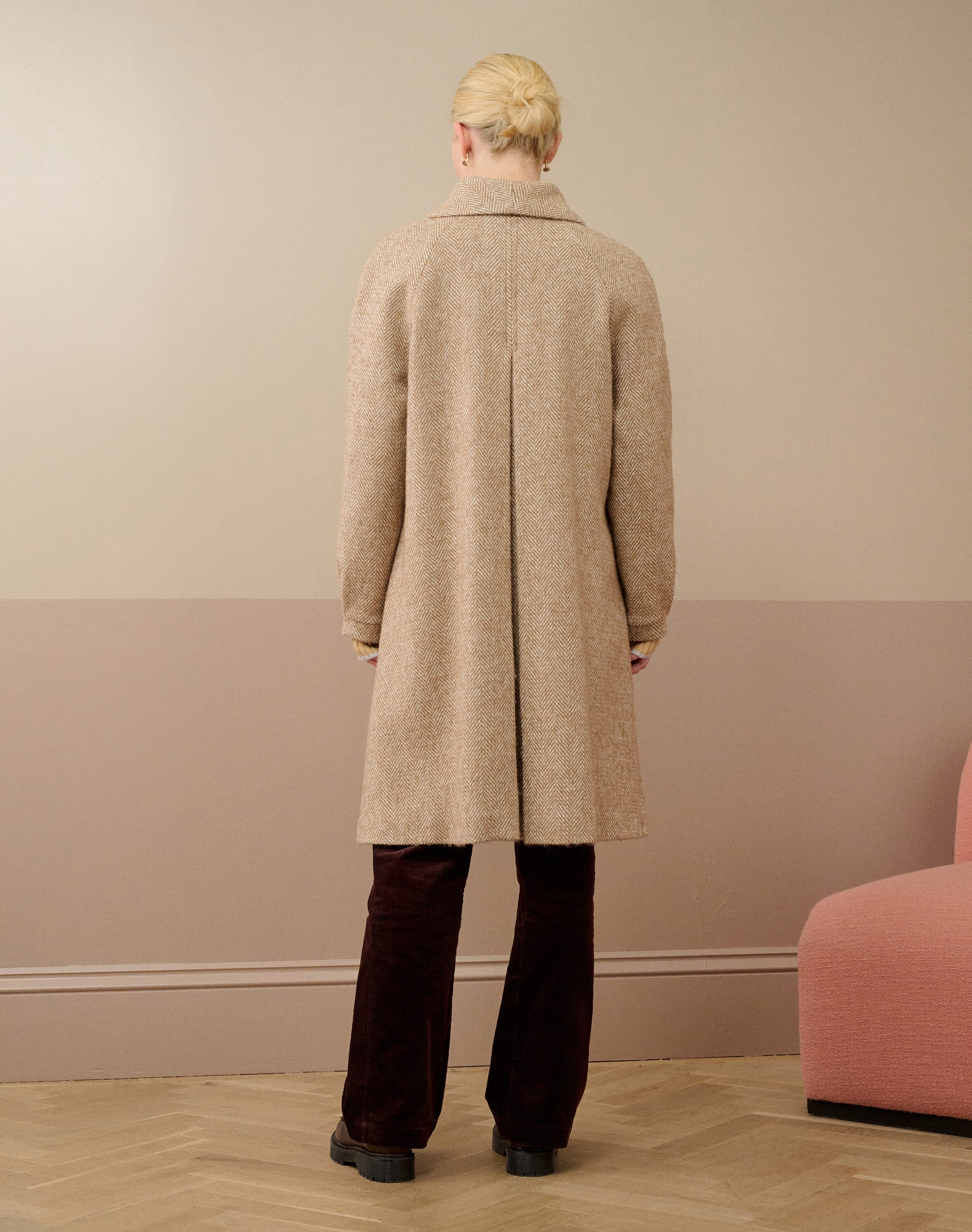 Herringbone Wool Swing Coat in Oatmeal | Brora Clearance