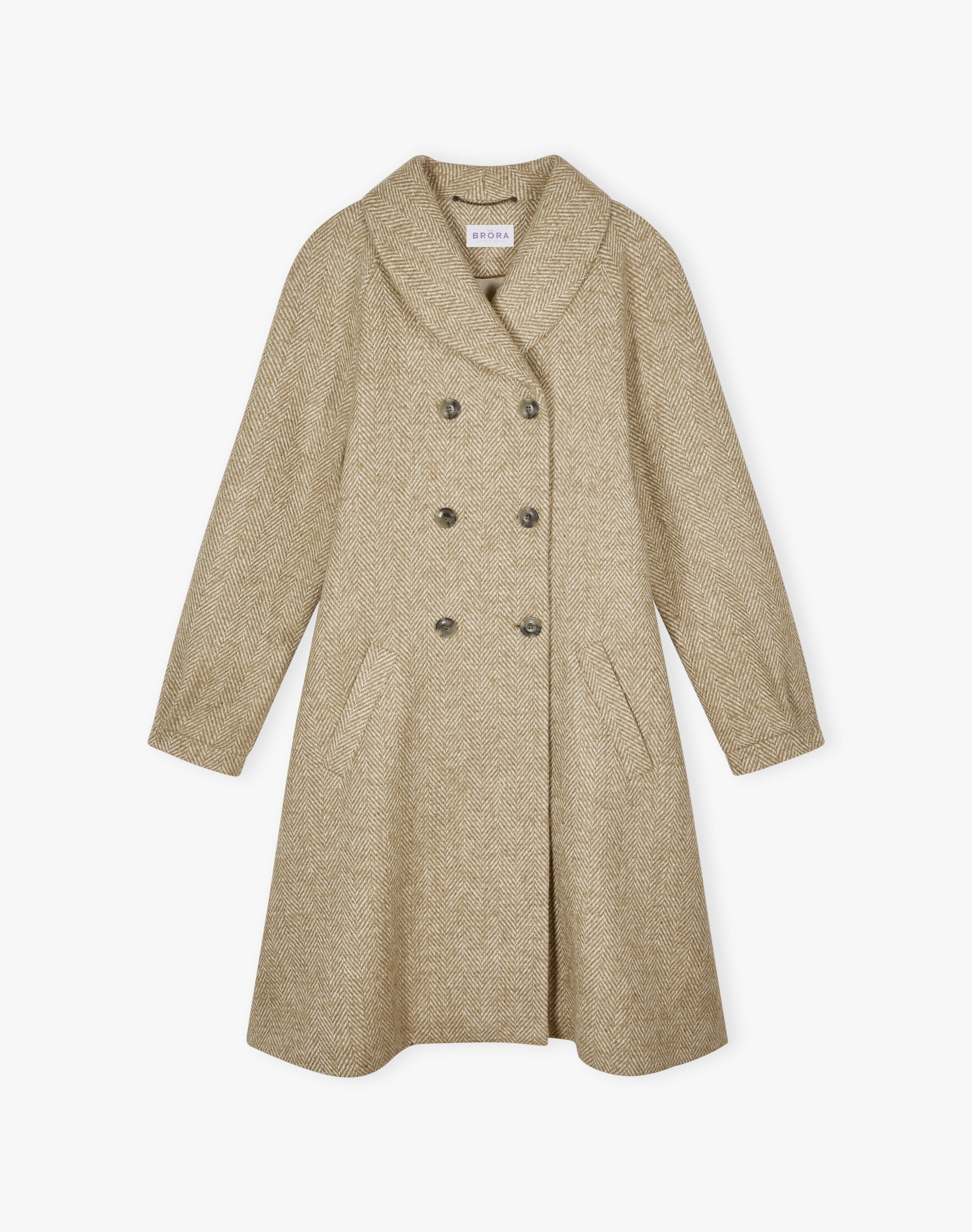 Herringbone Wool Swing Coat in Oatmeal | Brora Clearance