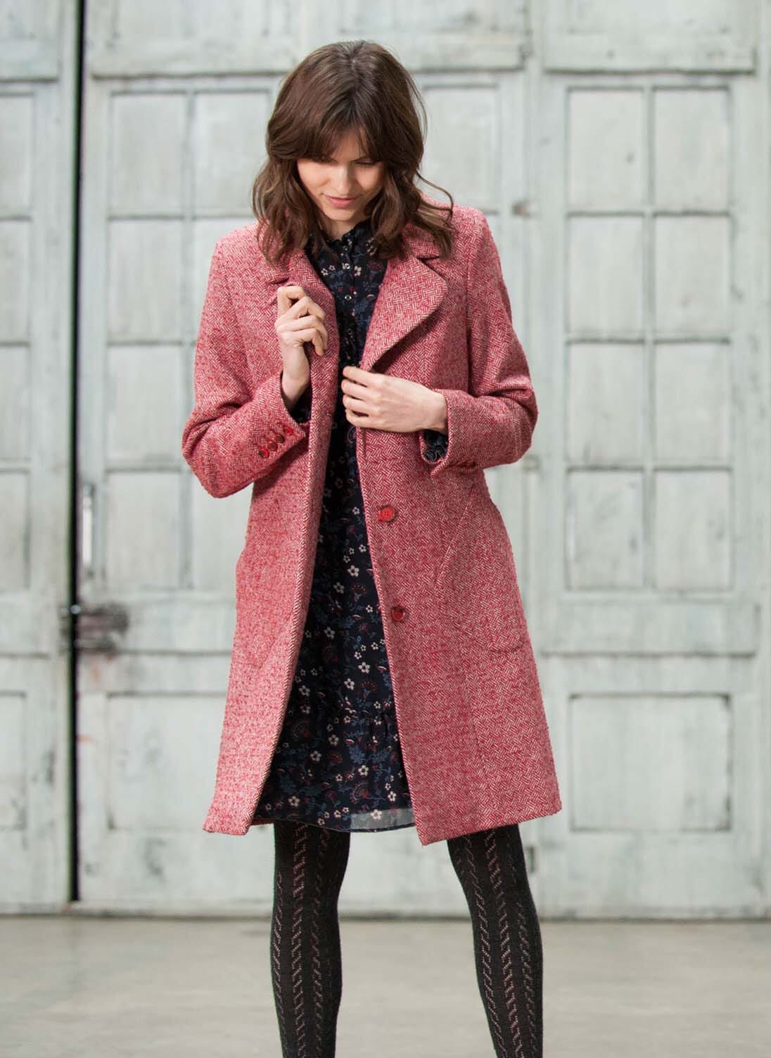 Herringbone Wool Coat | Brora.co.uk