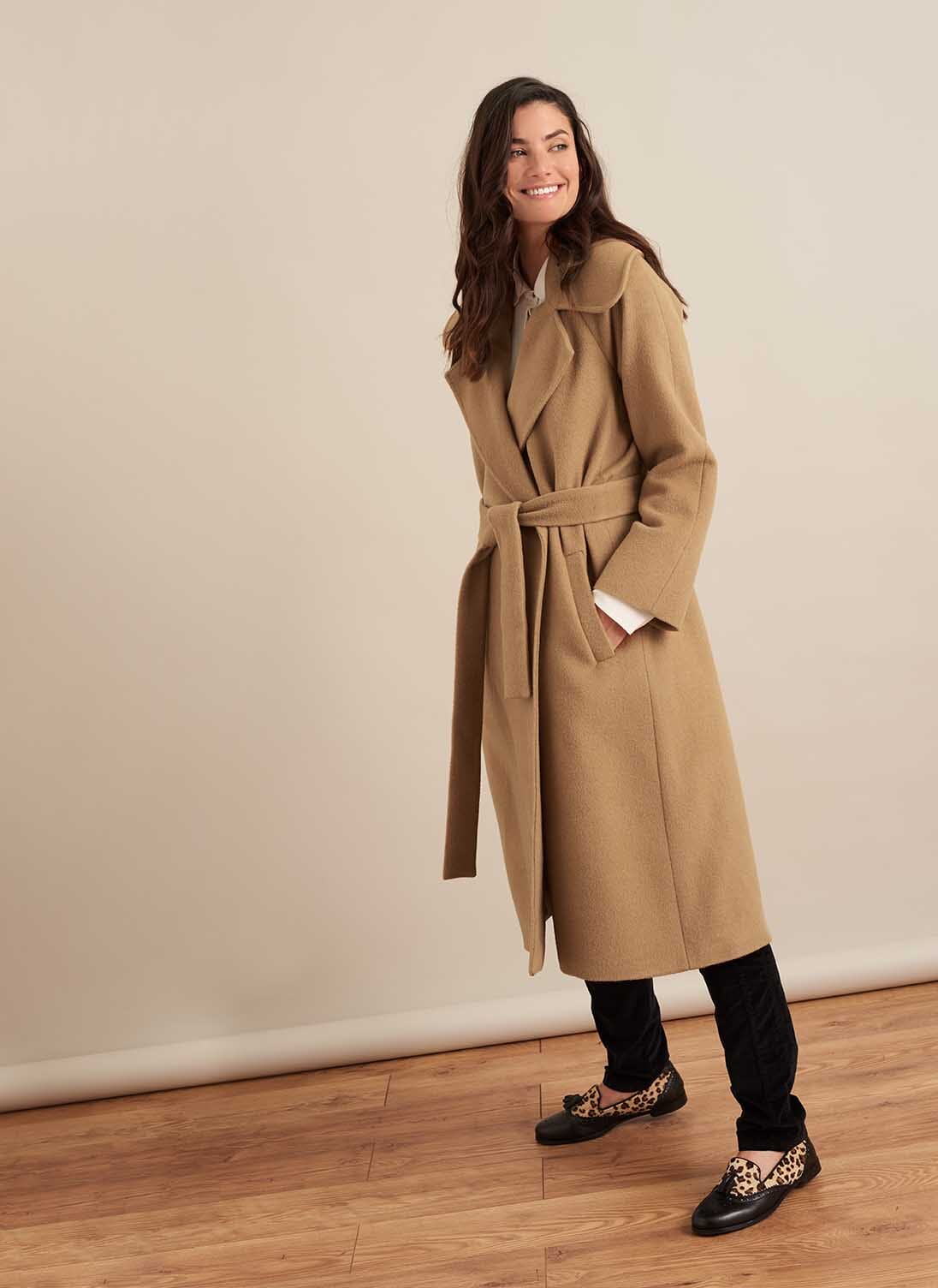 Camel Cashmere Coat | Cashmere & Wool Belted Coat | Brora UK