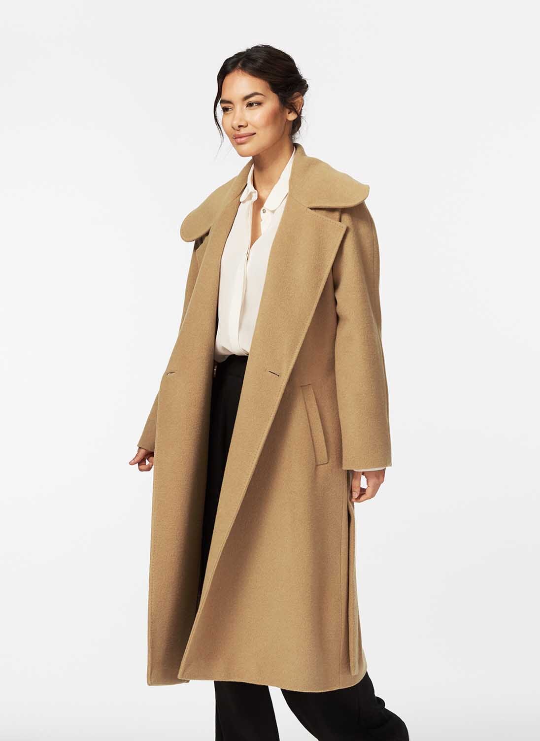 Camel Cashmere Coat | Cashmere & Wool Belted Coat | Brora UK