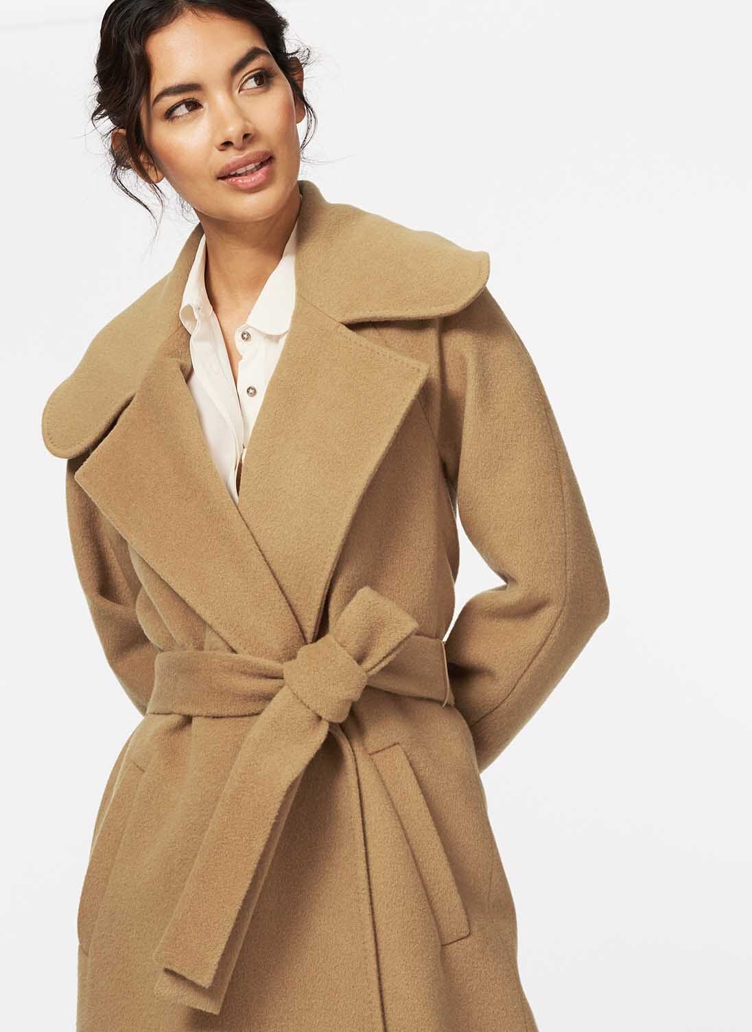 Camel Cashmere Coat | Cashmere & Wool Belted Coat | Brora UK