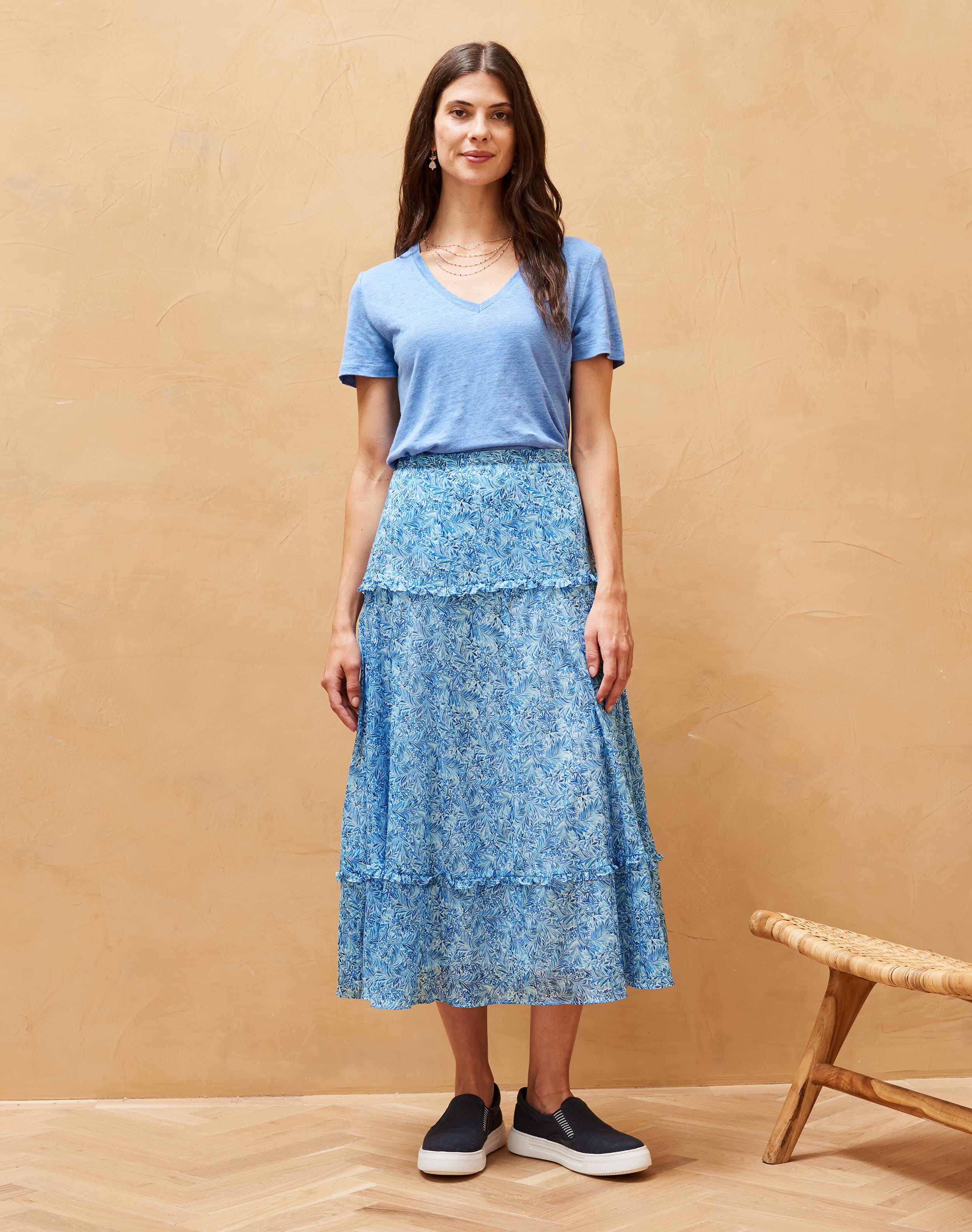 Brora Liberty Print Cotton Chiffon Skirt Lapis fern