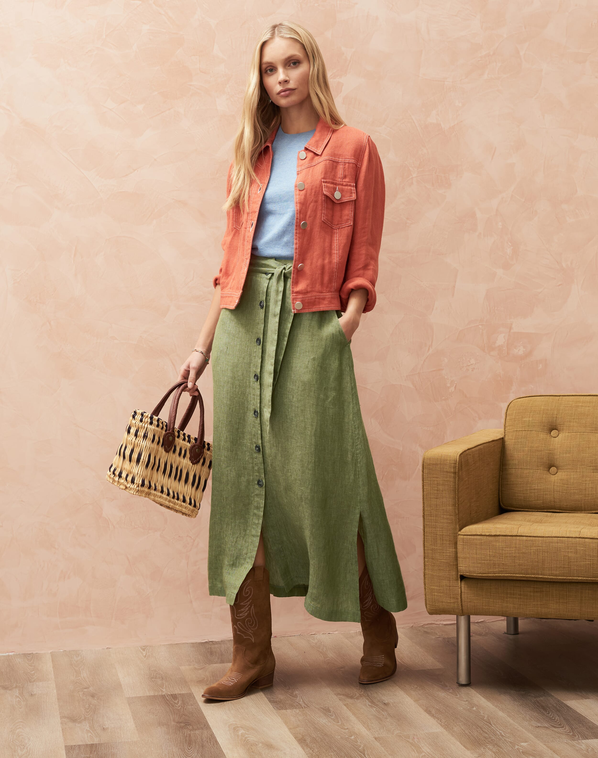 Linen 2024 herringbone skirt