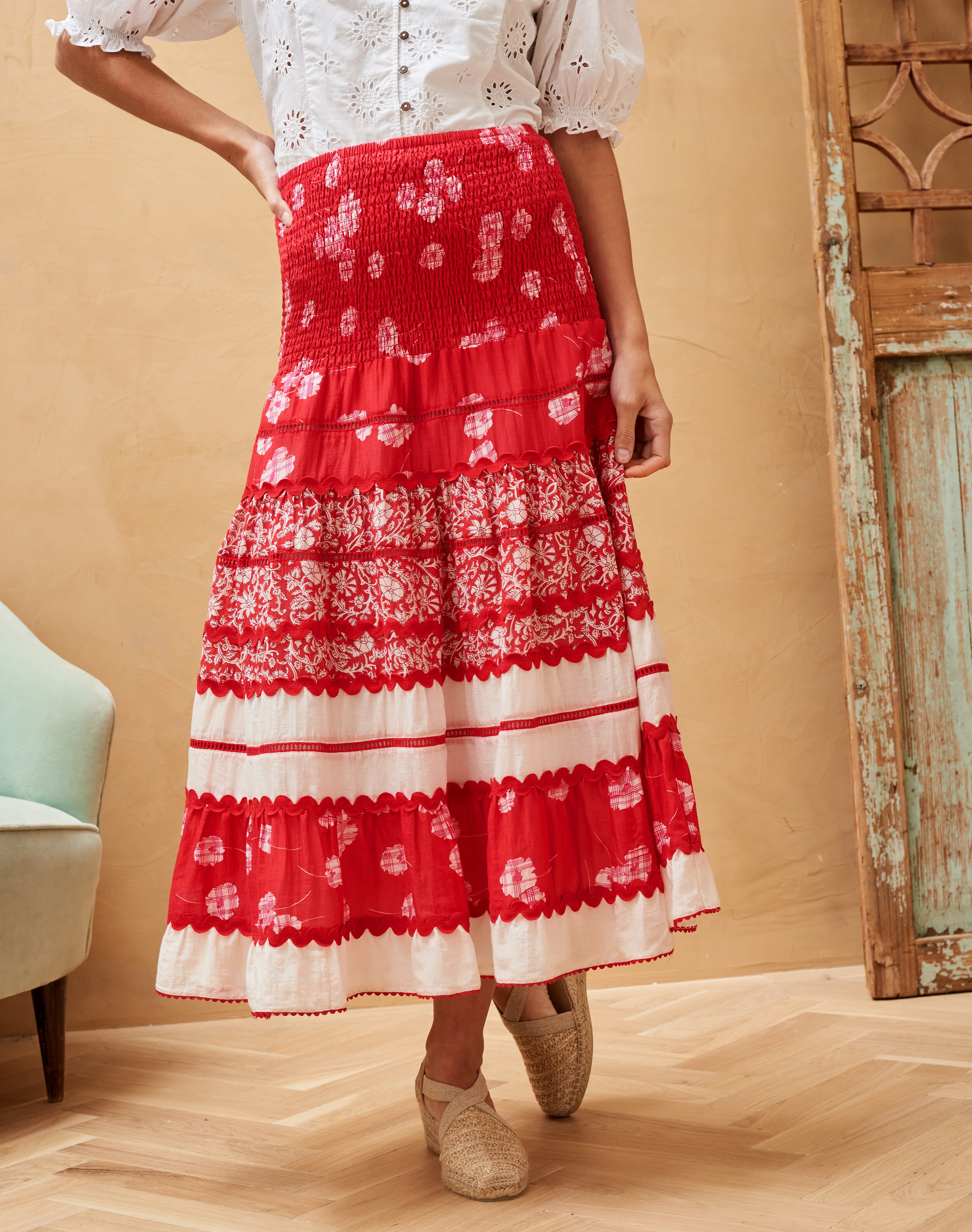 Red Ric Rac Patchwork Skirt Women's Skirts Brora Fashion