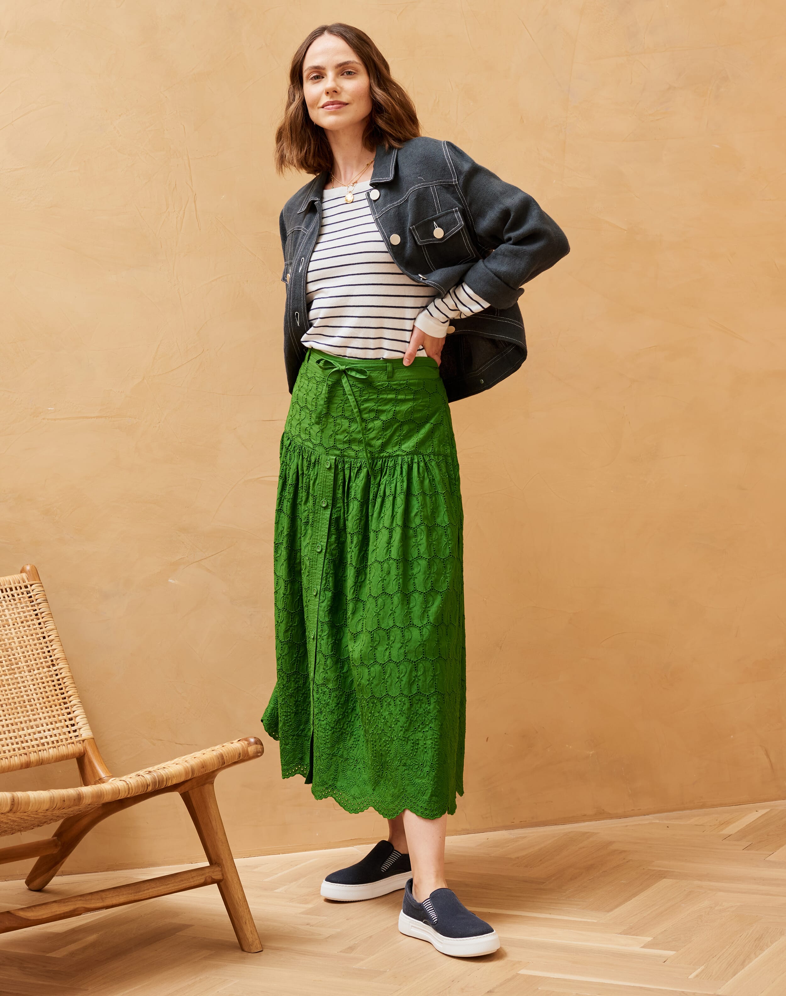 Cotton Broderie Anglaise Skirt Nettle