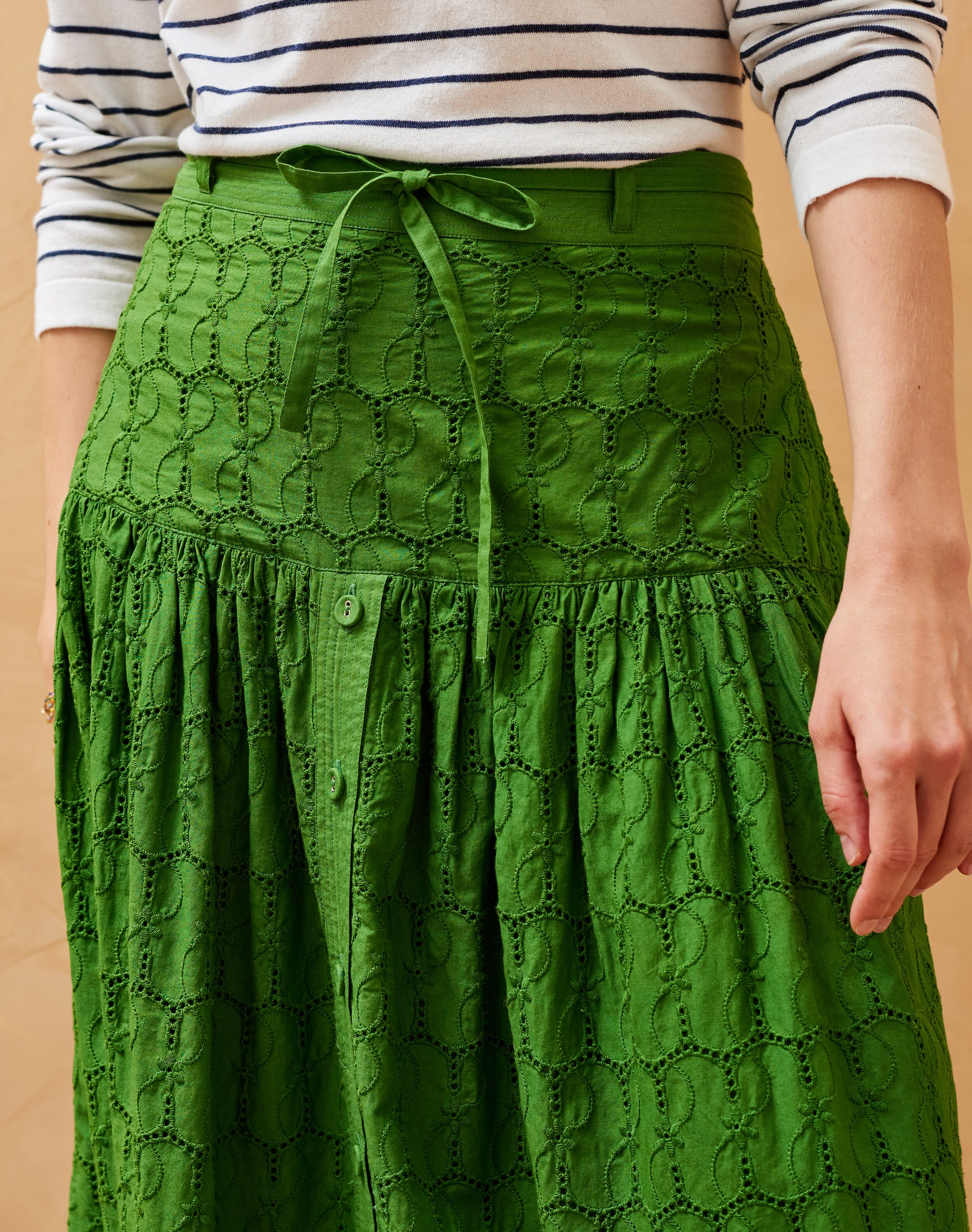 Green Cotton Broderie Anglaise Skirt | Women's Skirts | Brora Fashion