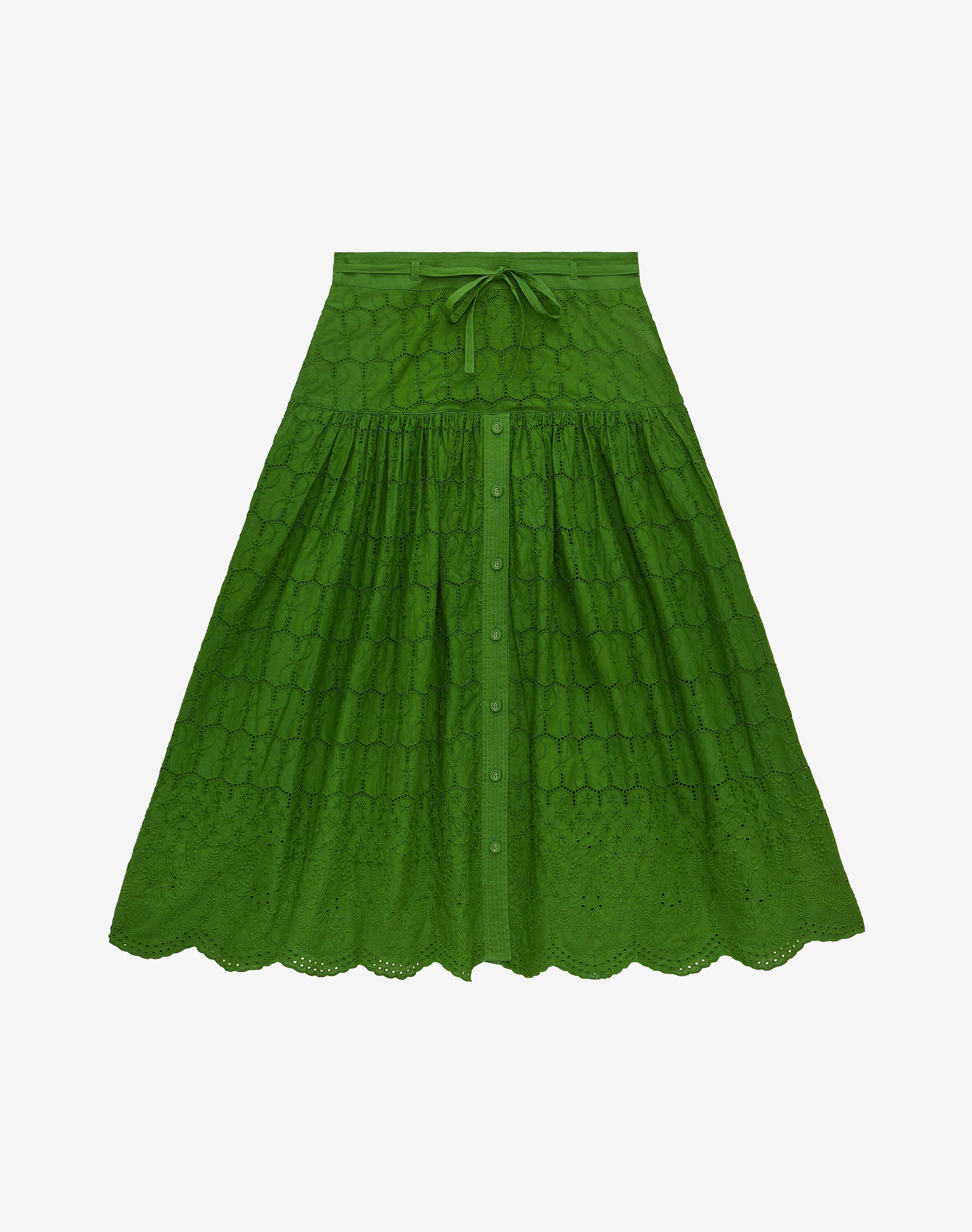 Green Cotton Broderie Anglaise Skirt | Women's Skirts