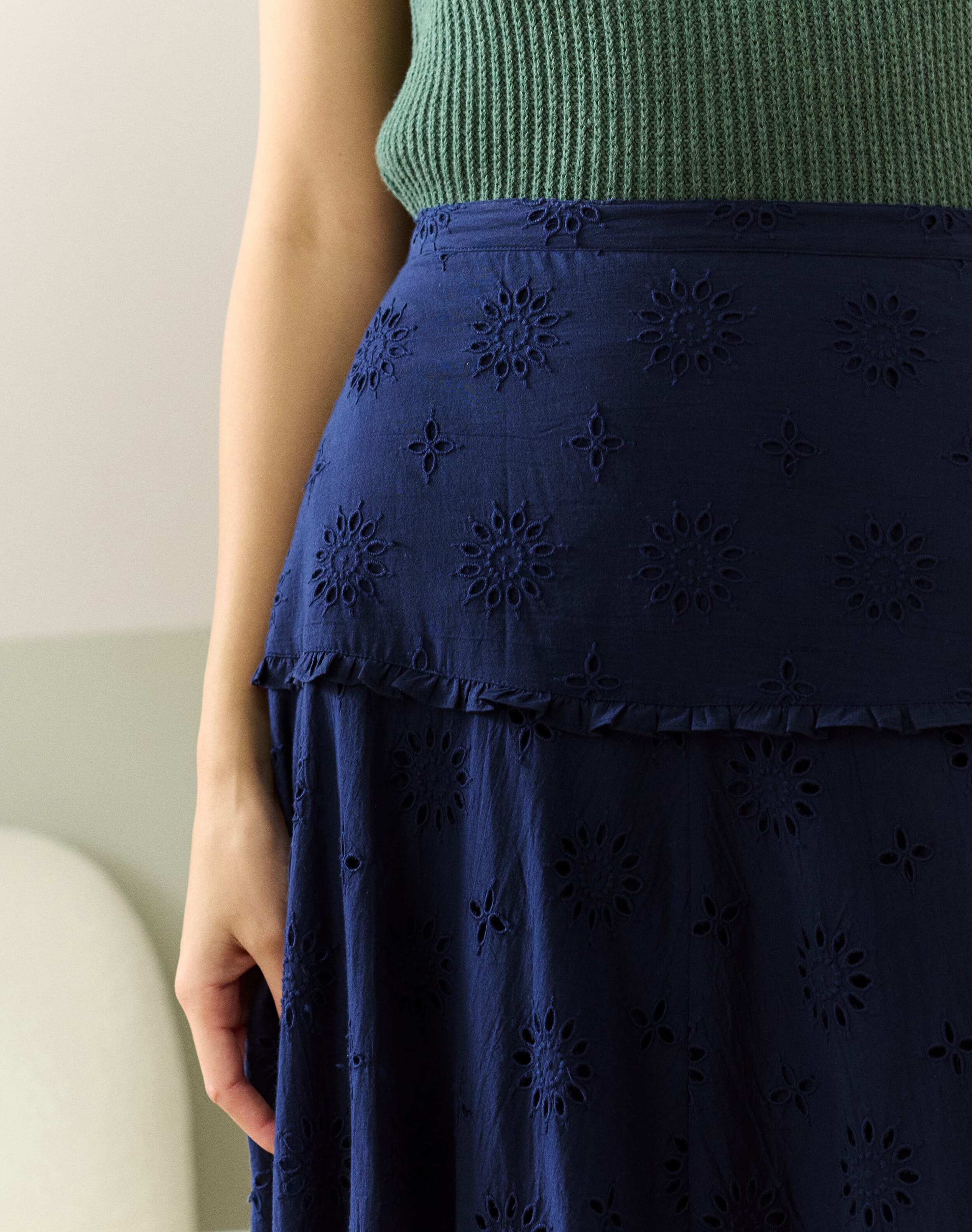 Georgette Frill Trim Skirt Floral Navy
