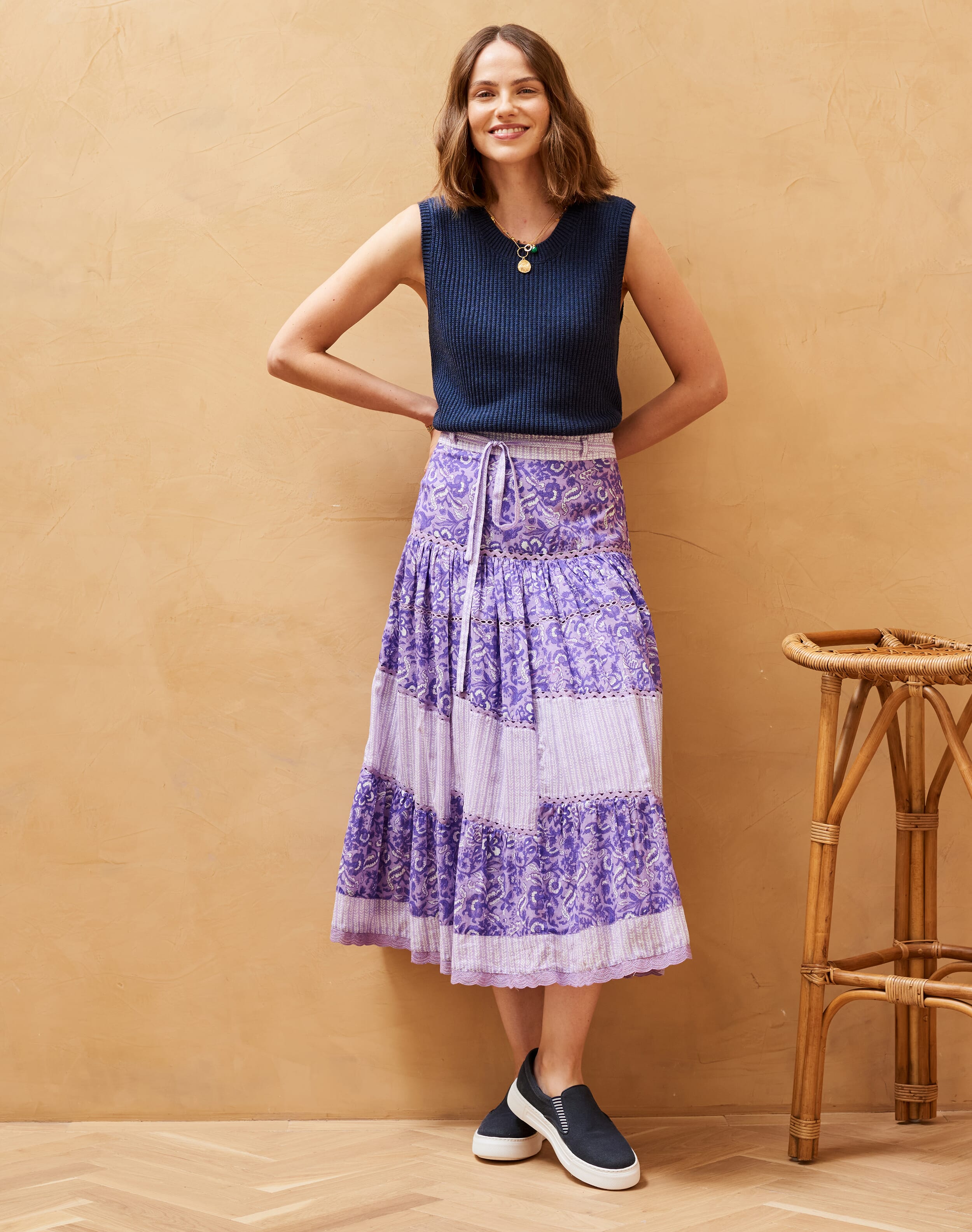 Organic Cotton Block Print Skirt Amethyst