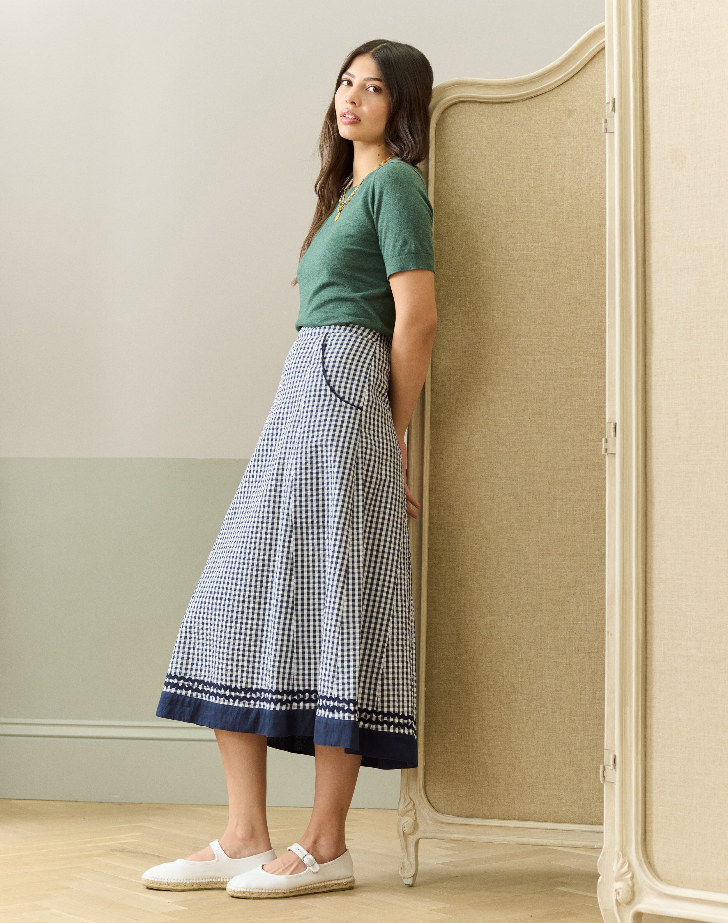 Brora Cotton Gingham Ric Rac Skirt