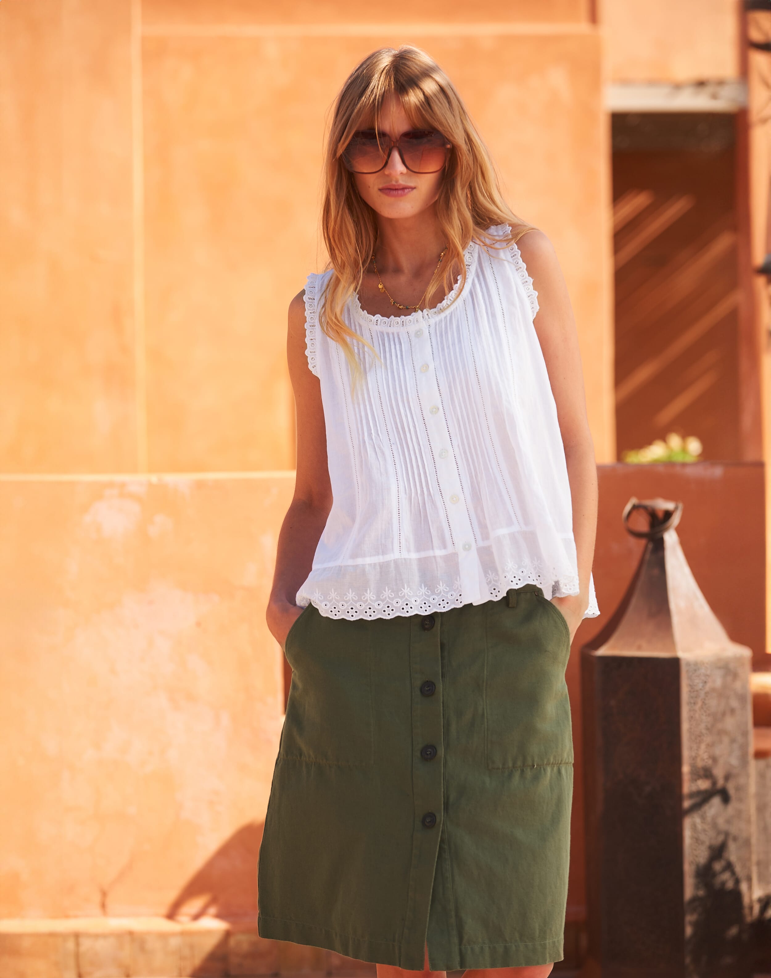 Brora Cotton Linen Skirt Olive