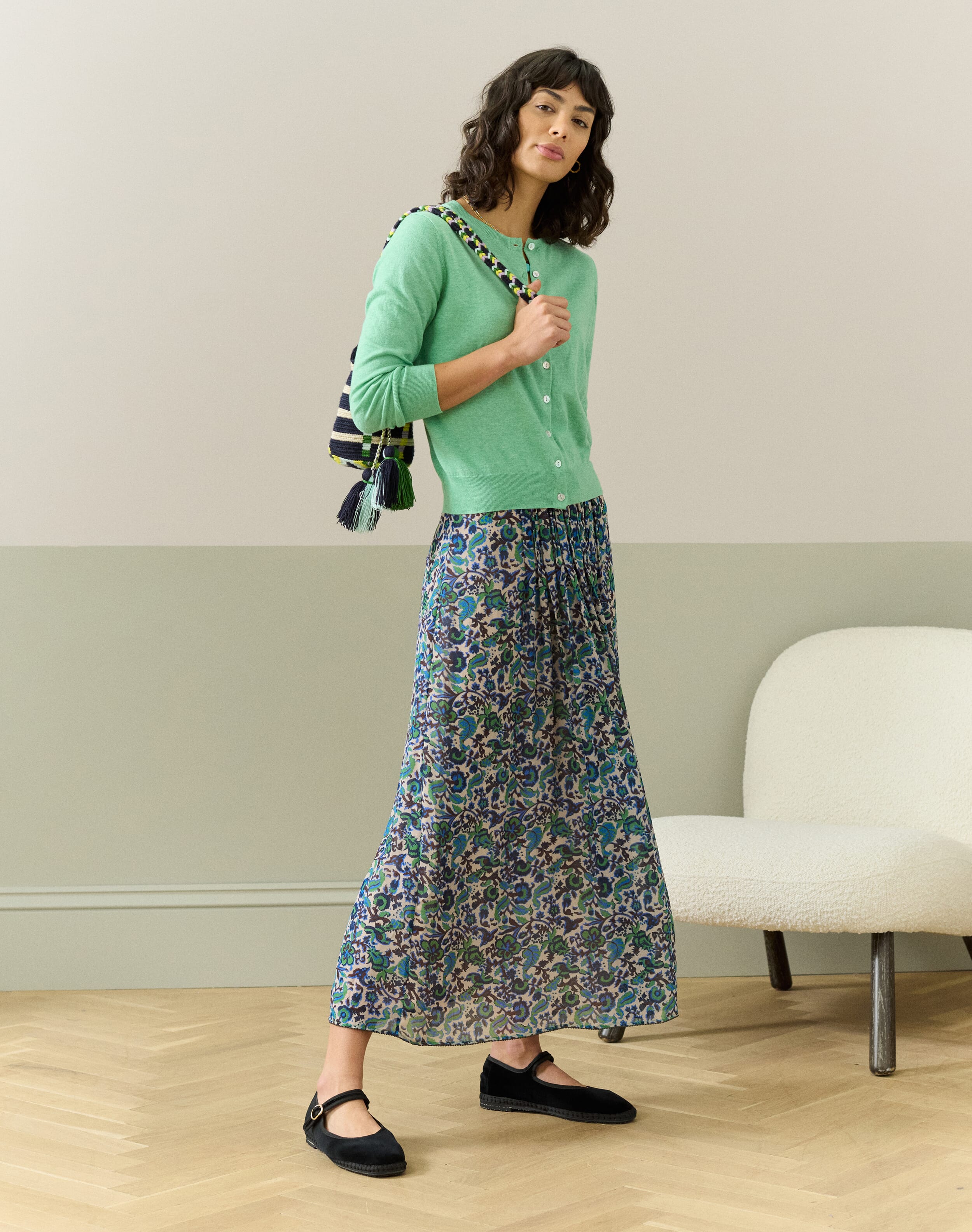 Ora Pleated Border Linen Skirt-Blush