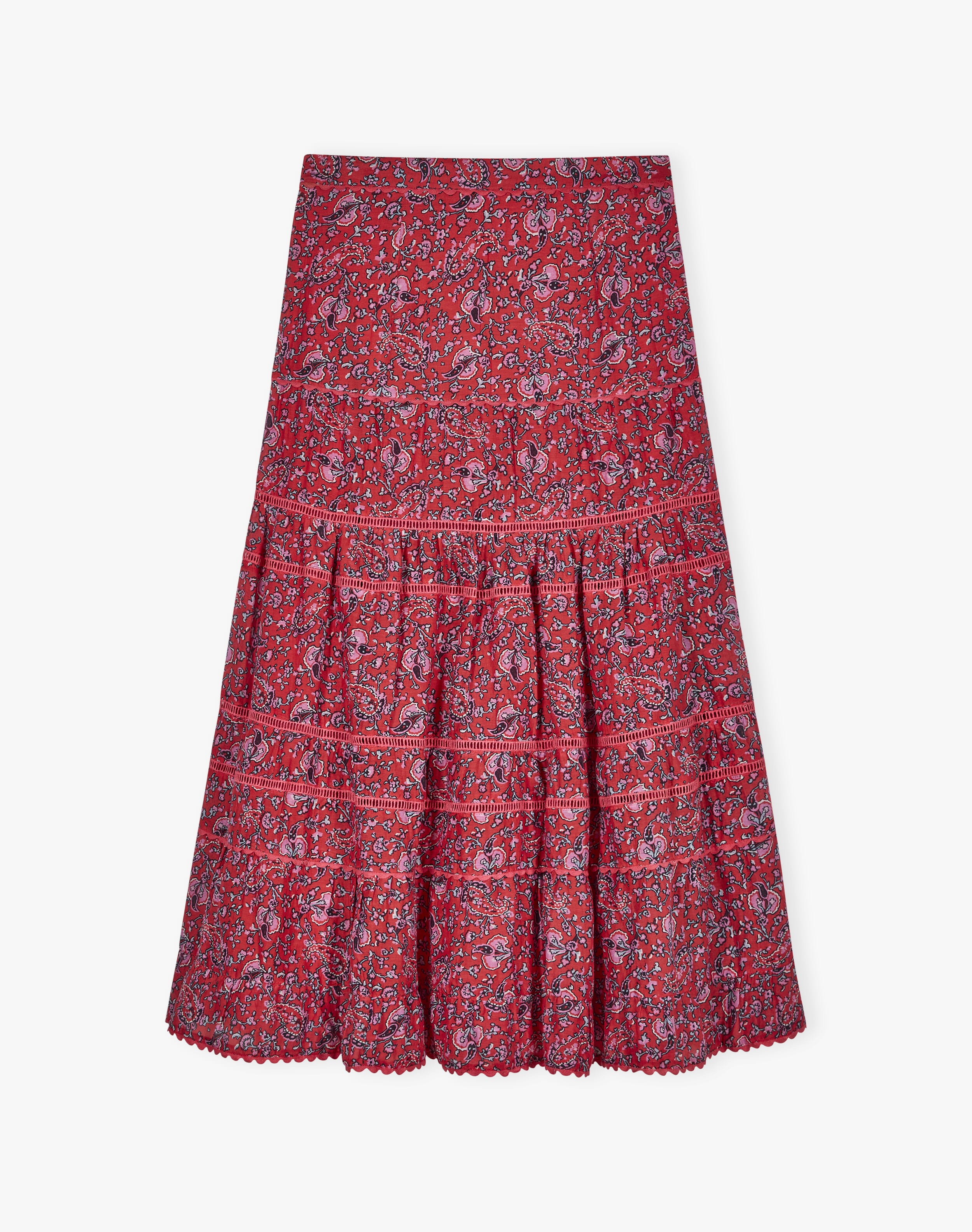 Silk Cotton Tiered Skirt in Geranium | Women's Skirts | Brora