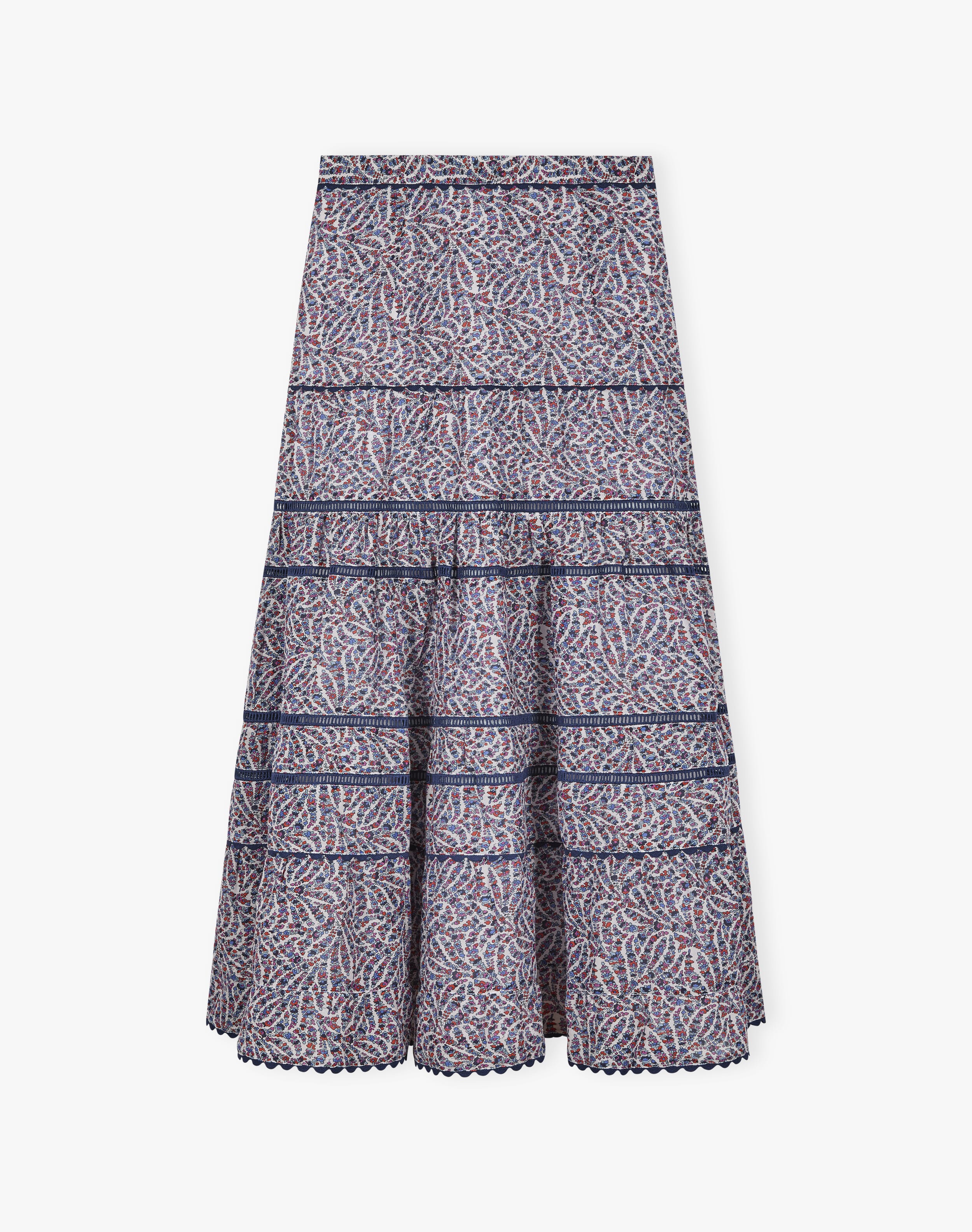 Silk Cotton Tiered Skirt in Chambray | Women's Skirts | Brora