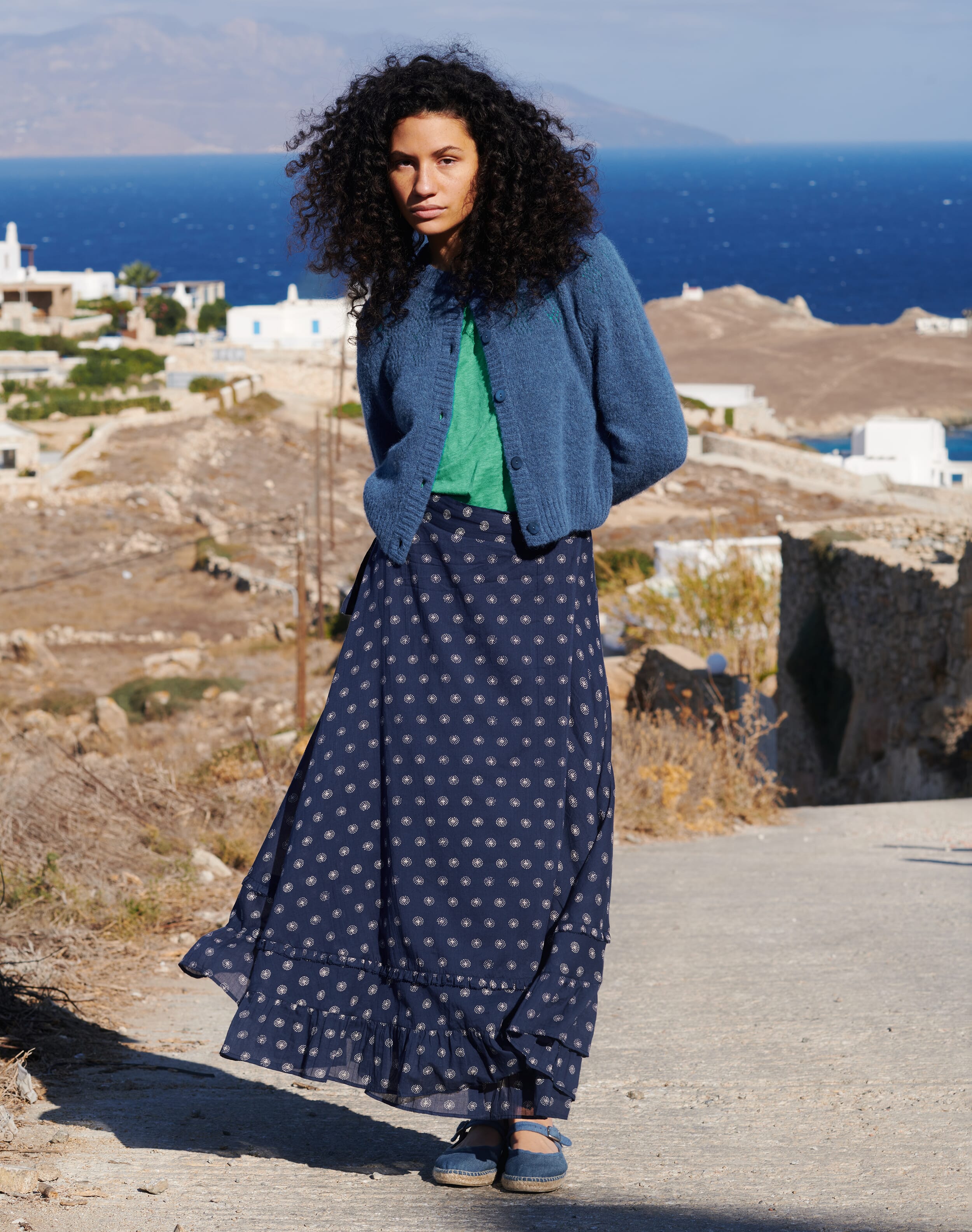 Organic Cotton Wrap Skirt in Navy & Ecru | Skirts | Brora