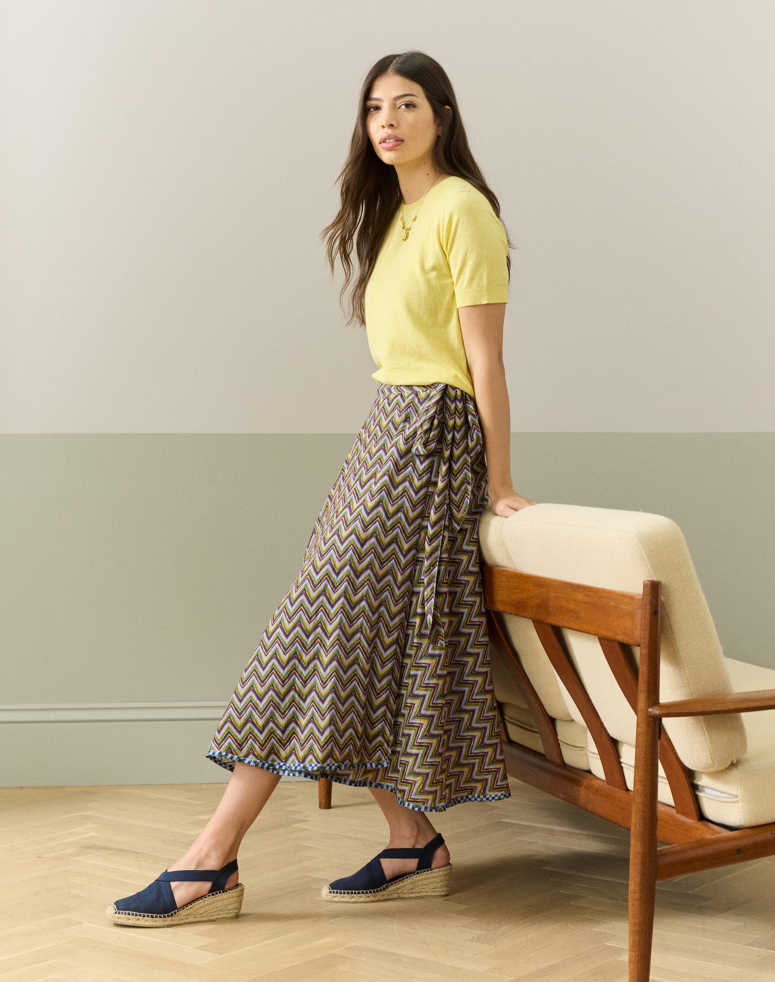 Ochre & Lilac Silk Cotton Zig Zag Wrap Skirt | Skirts | Brora