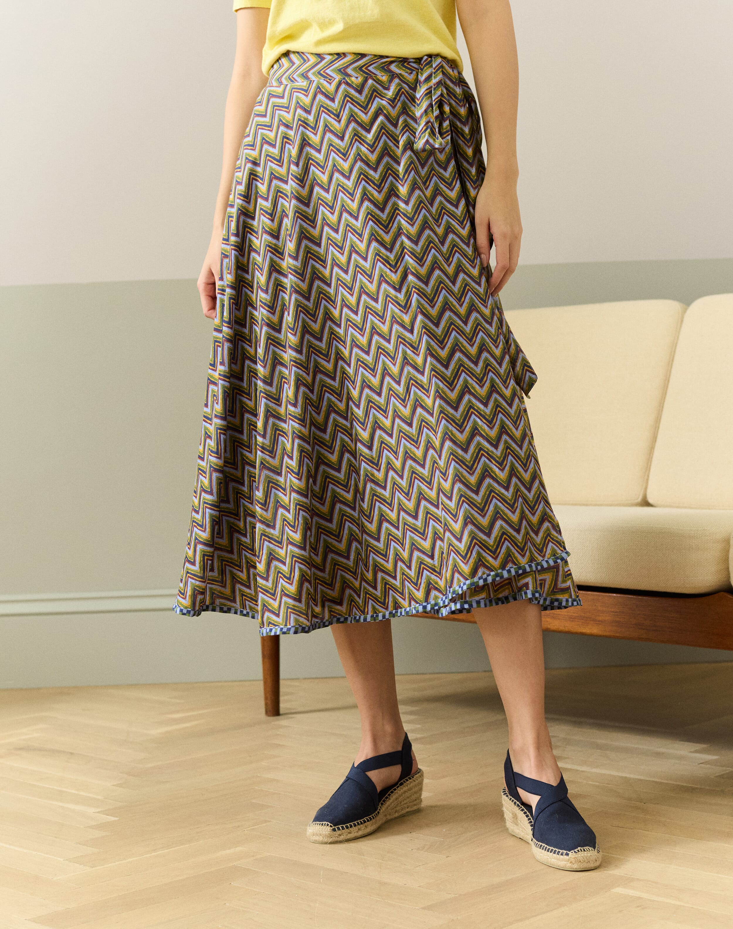 Ochre & Lilac Silk Cotton Zig Zag Wrap Skirt | Skirts | Brora