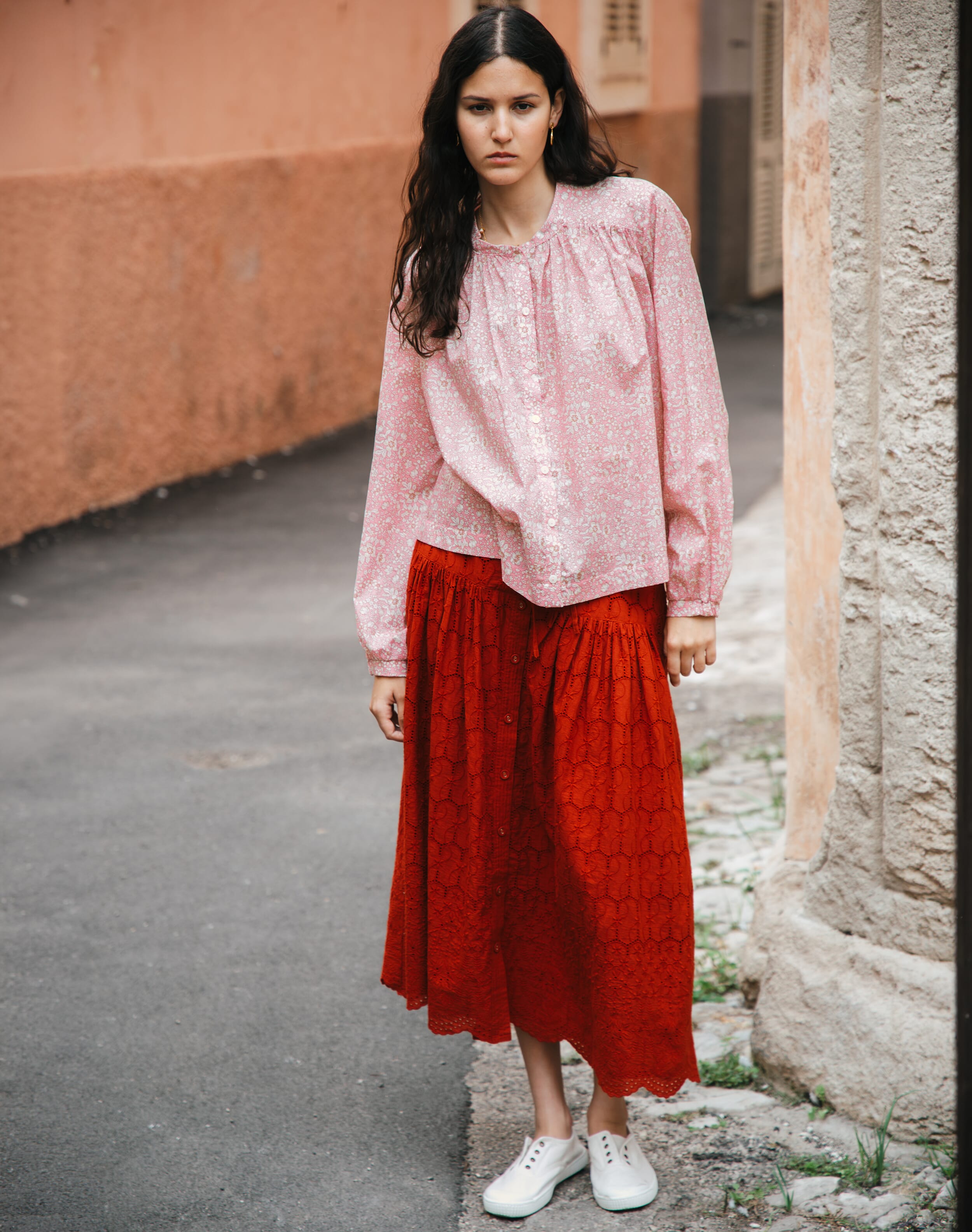 Brora Organic Cotton Broderie Anglaise Skirt Paprika  - Size: 14