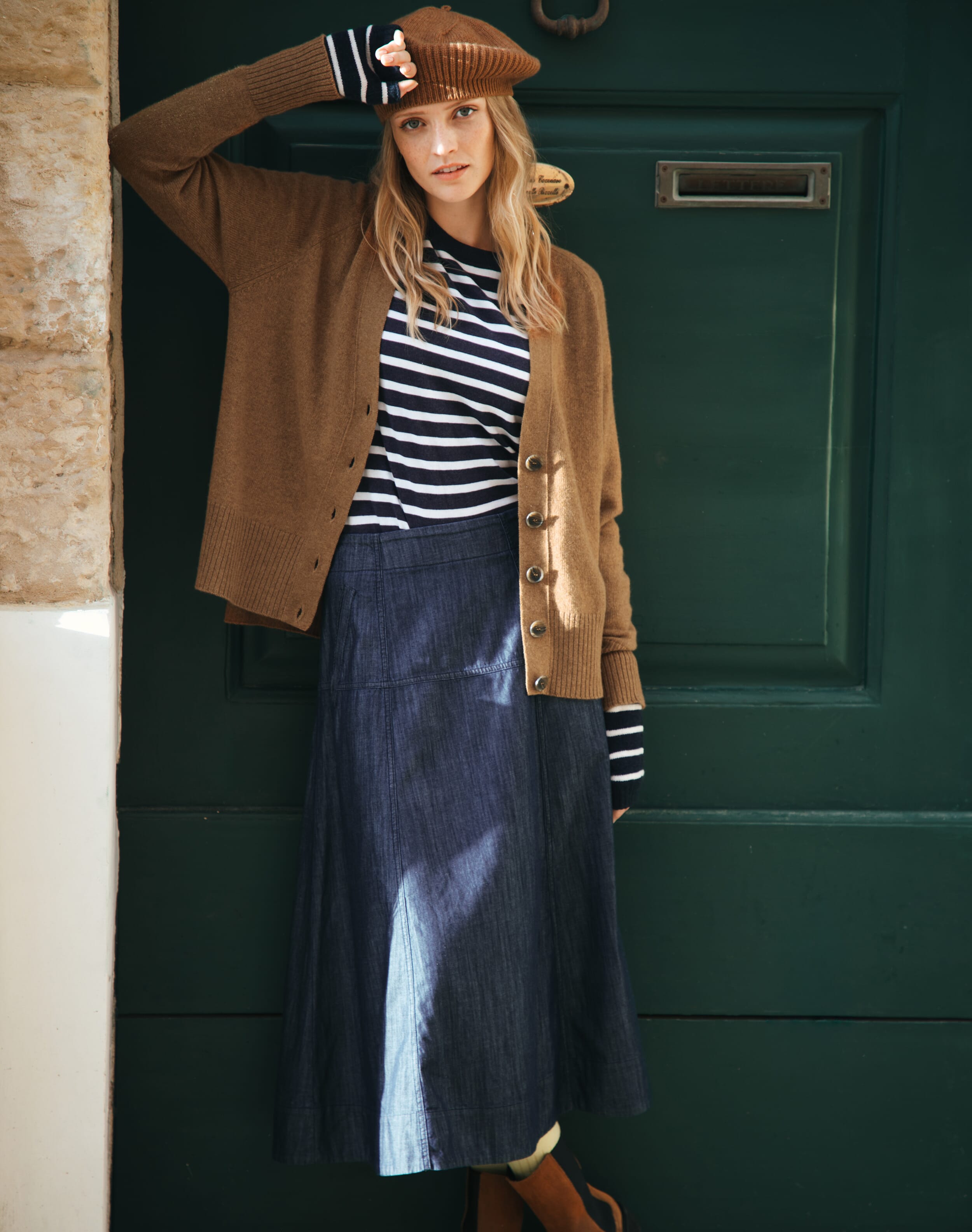 Brora Cotton Denim Utility Skirt Indigo