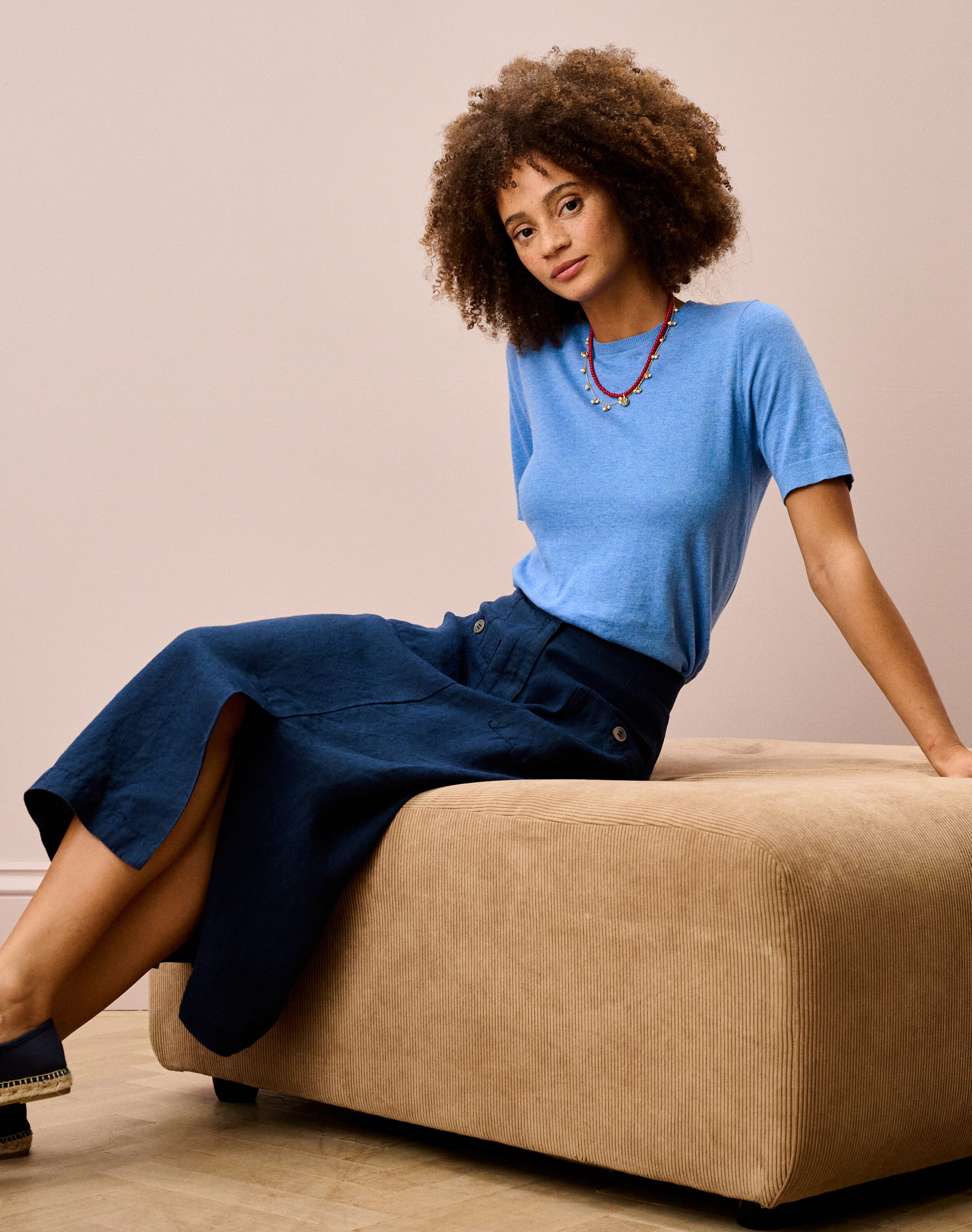 Brora Washed Linen Skirt Navy  - Size: 12