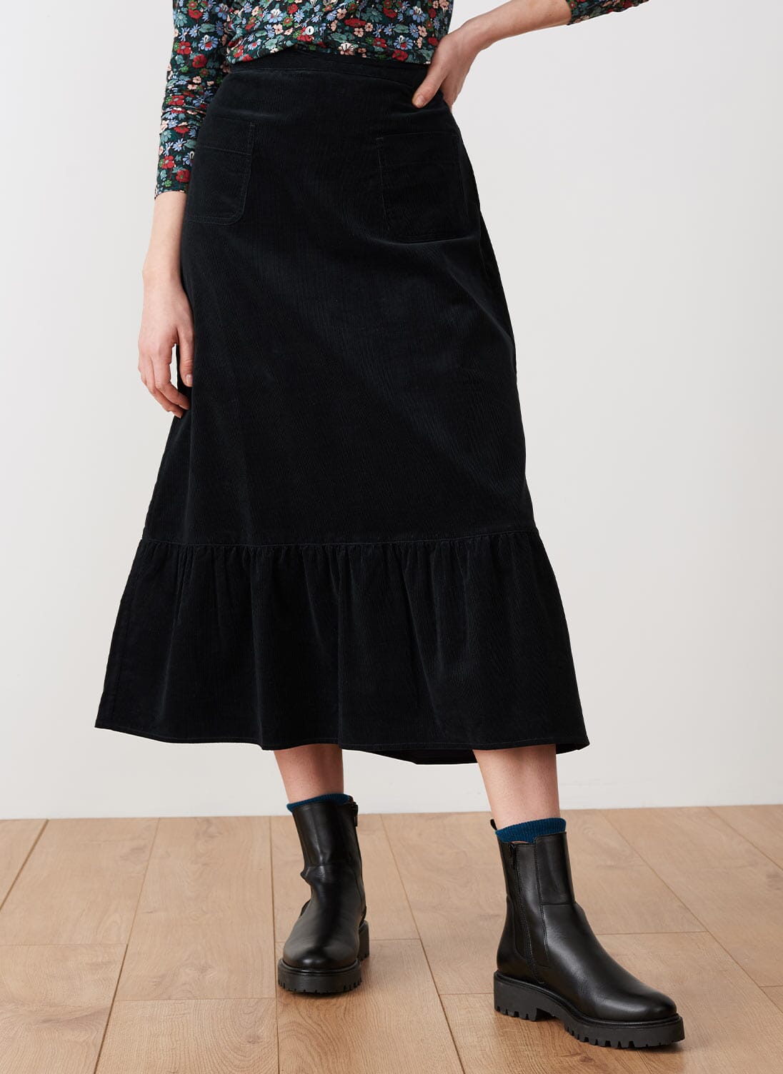 Ink Needlecord Tiered Skirt | Women's Dresses & Skirts | Brora