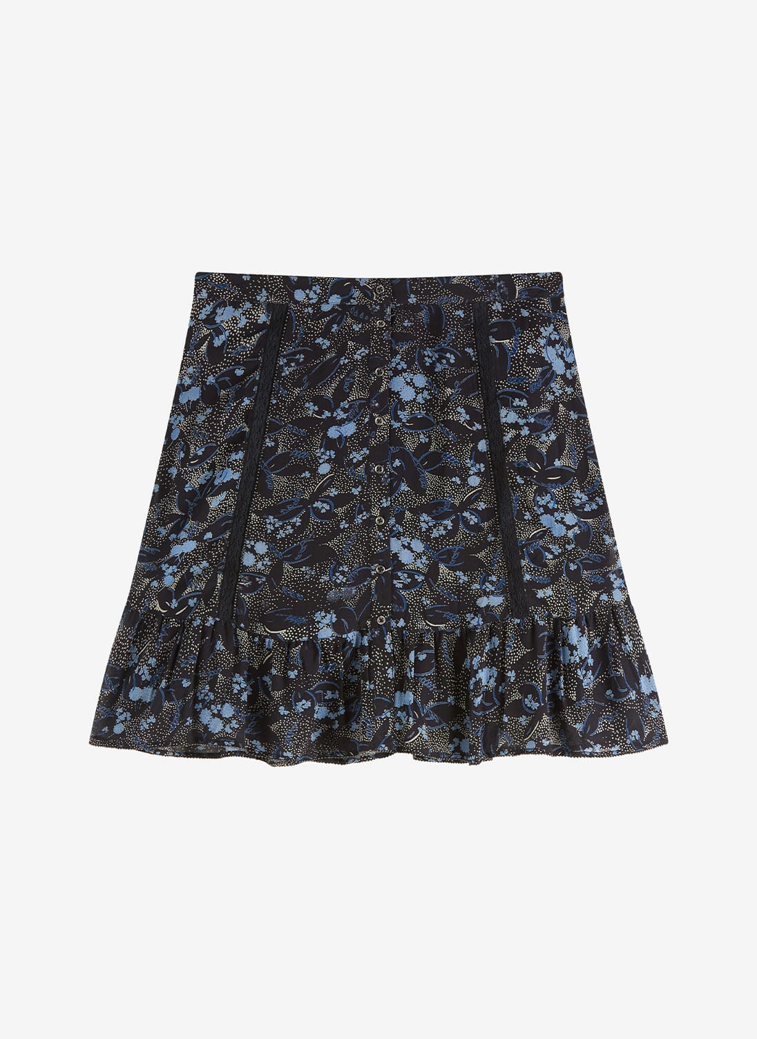 Black & Cobalt Silk Ditsy Floral Skirt | Midi & Maxi | Brora