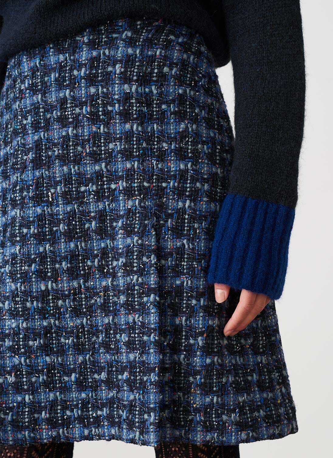Navy Scottish Textured Wool Skirt | Womenswear | Brora