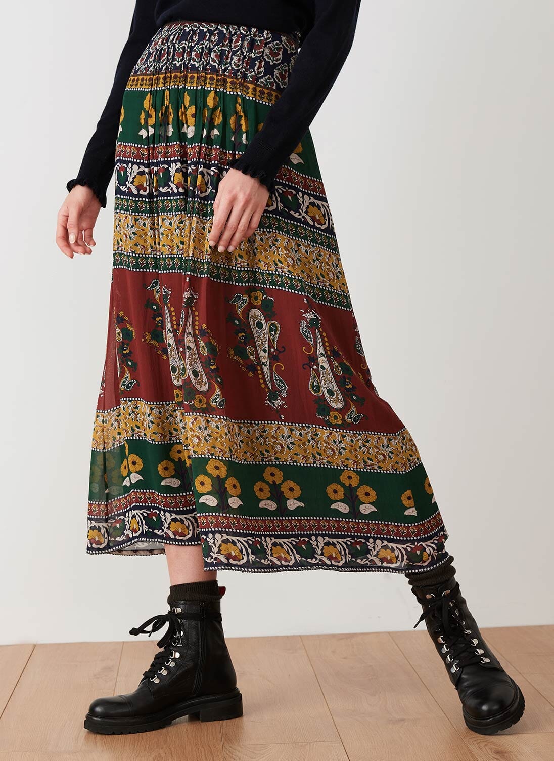 Silk Folk Patchwork Skirt Nettle & tobacco
