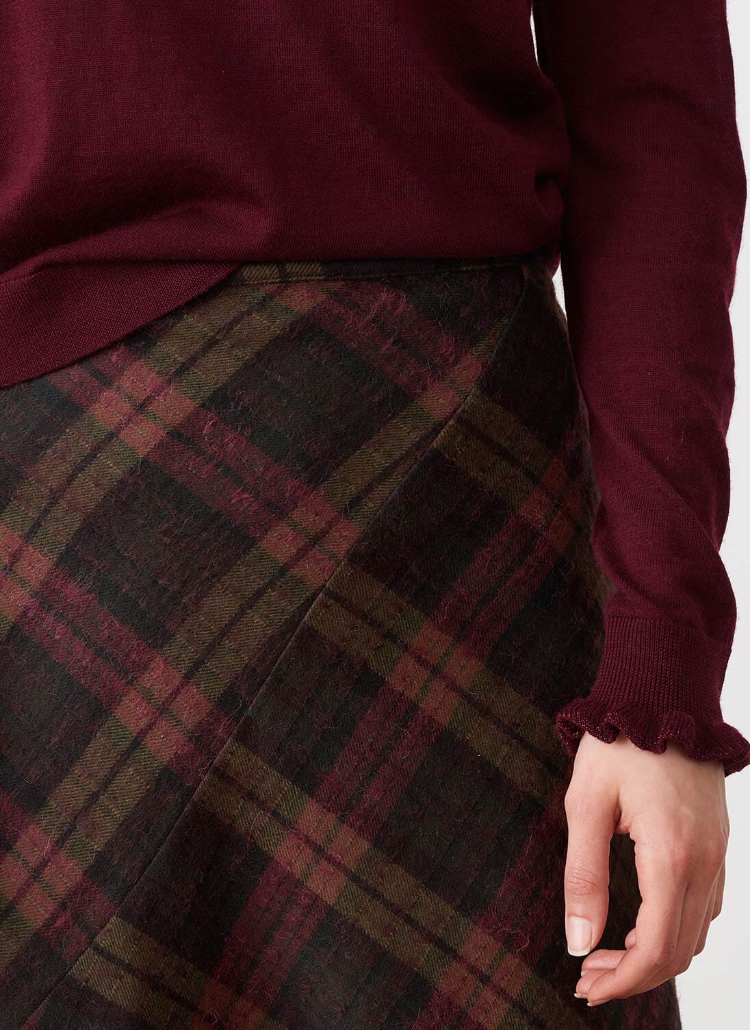 Carbon Claret Scottish Mohair Wool Checked Skirt Midi Maxi Brora