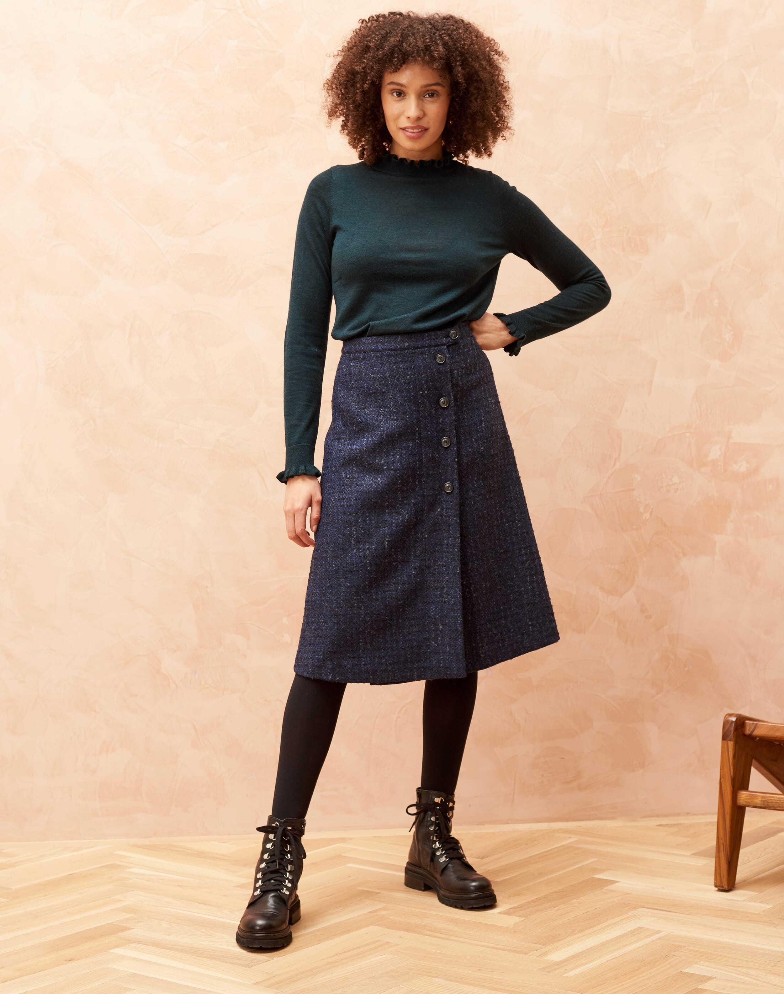 Textured Tweed Skirt Indigo