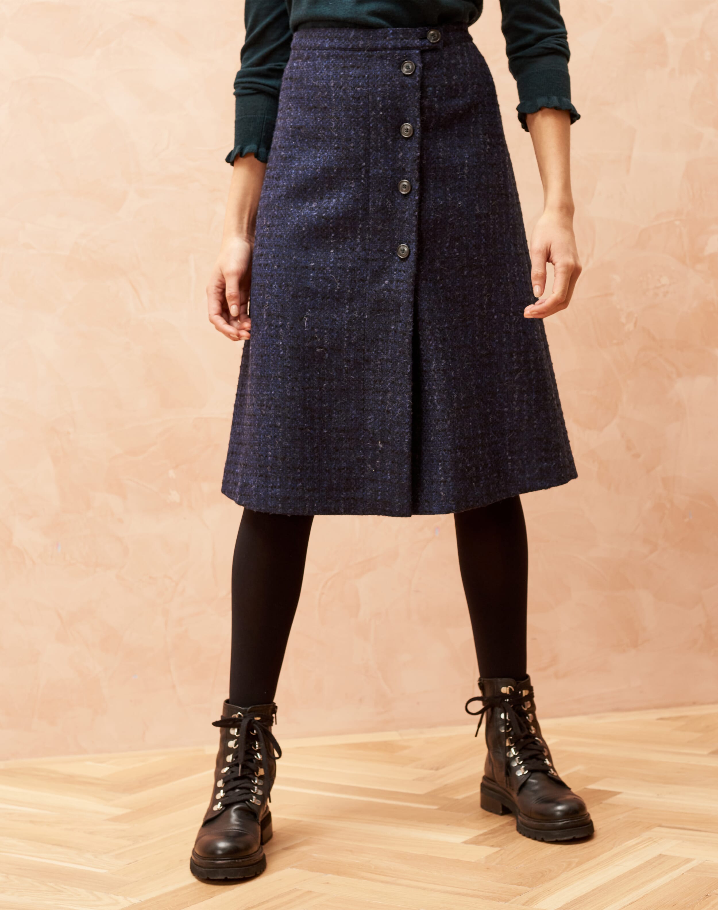 Textured Tweed Skirt in Indigo | British Tailoring | Brora