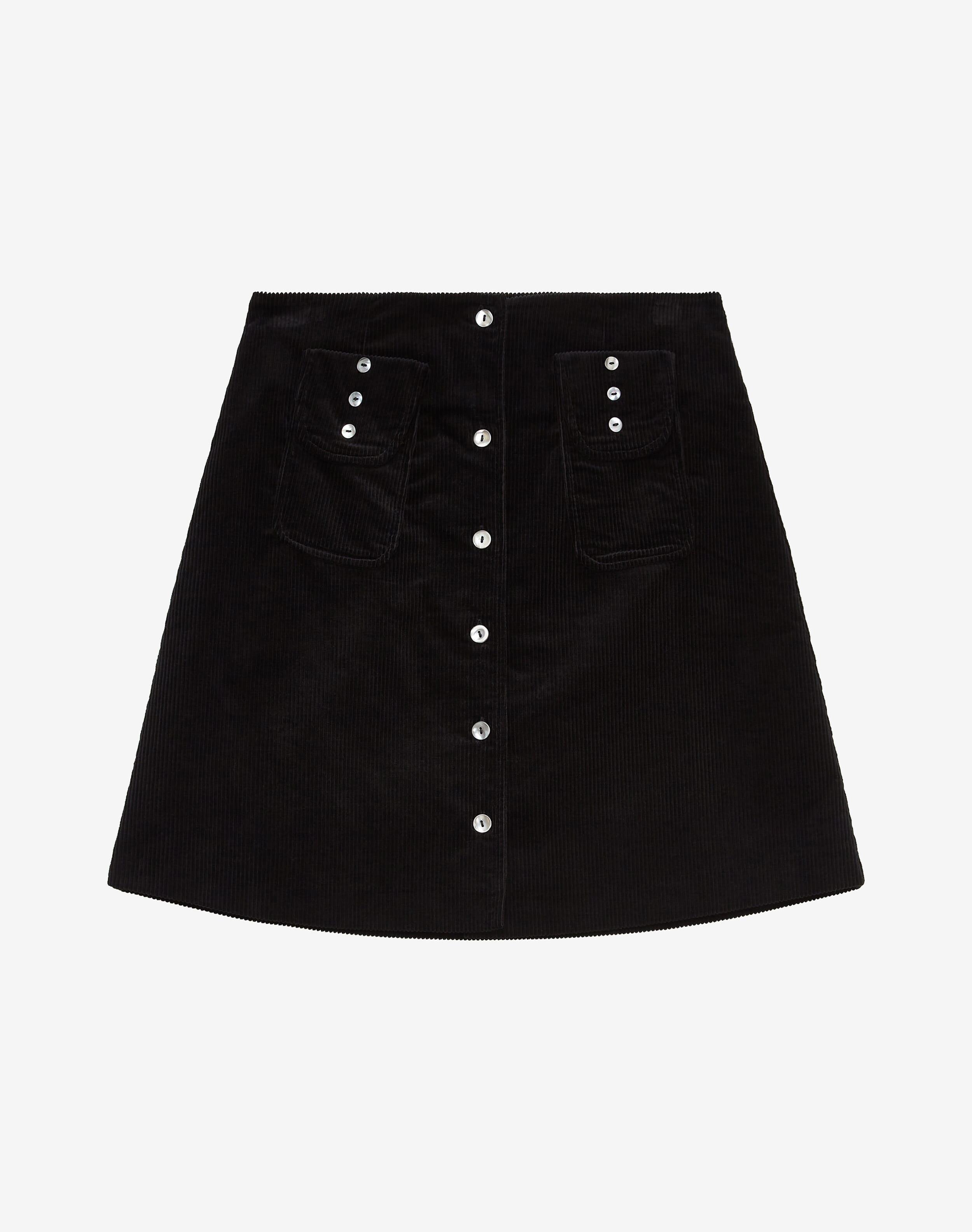 Corduroy Button Through Skirt in Black | Womenswear | Brora