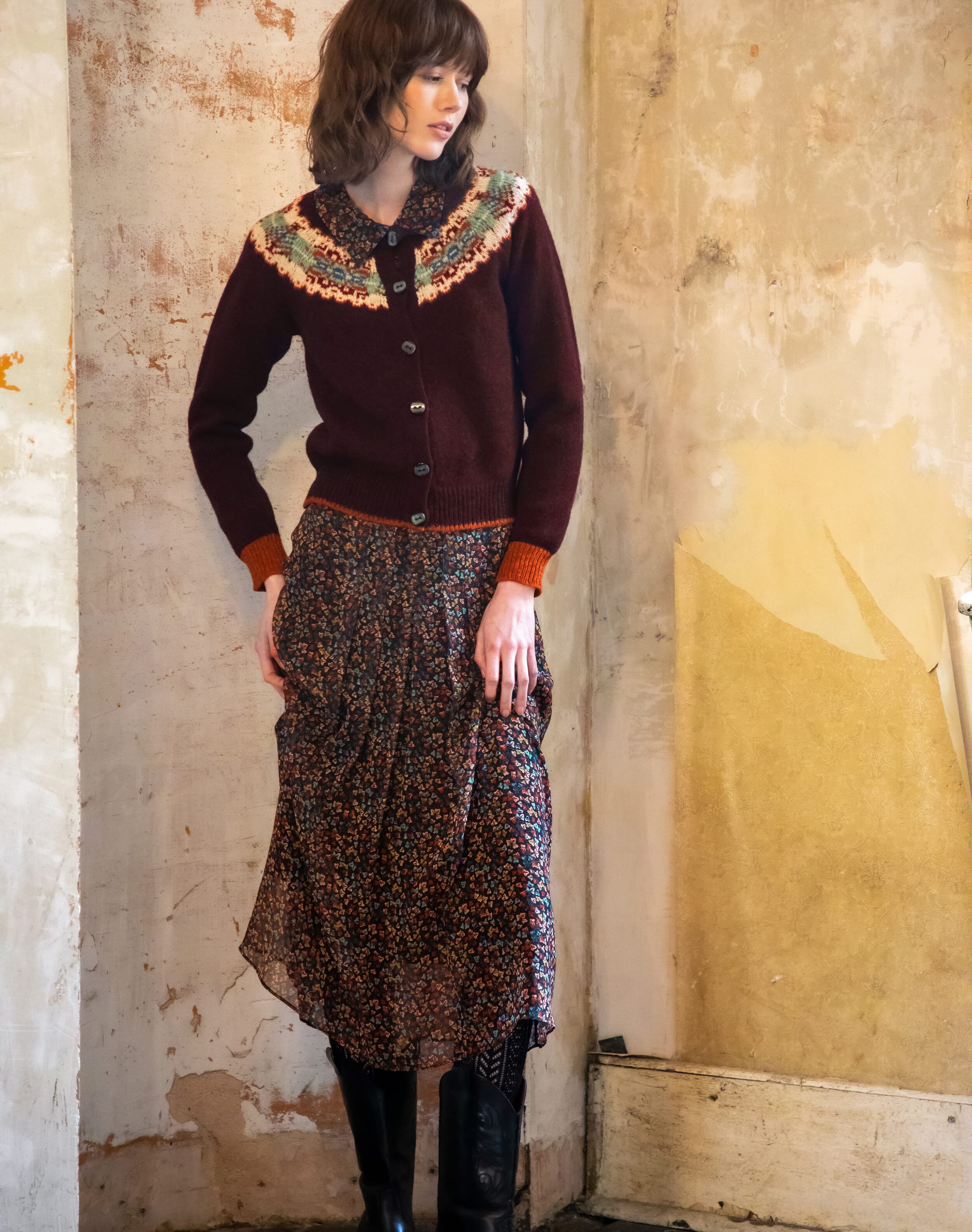 Liberty Print Silk Chiffon Skirt in Russet Leaf Skirts Brora