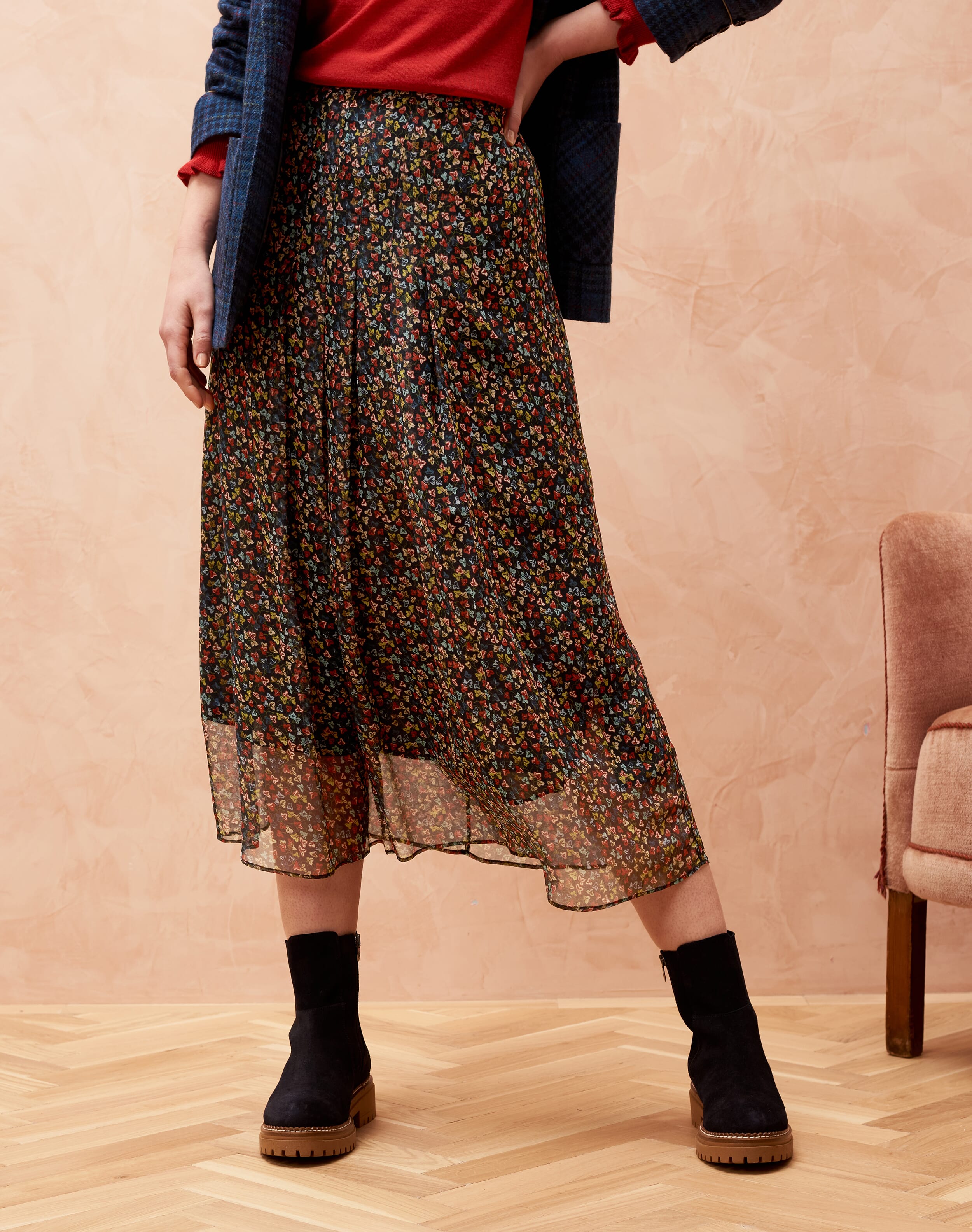 Liberty Print Silk Chiffon Skirt in Russet Leaf Skirts Brora
