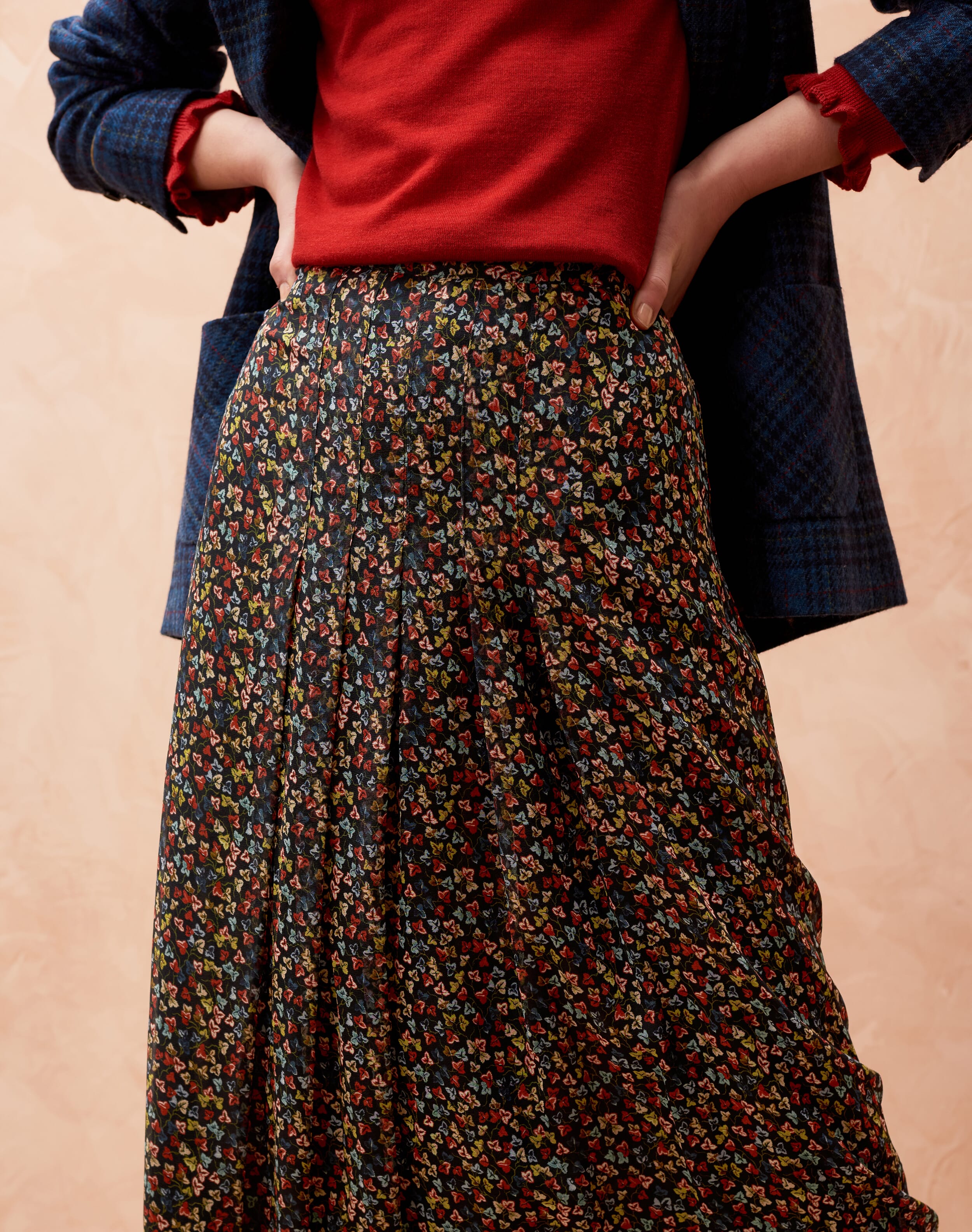 Liberty Print Silk Chiffon Skirt in Russet Leaf Skirts Brora