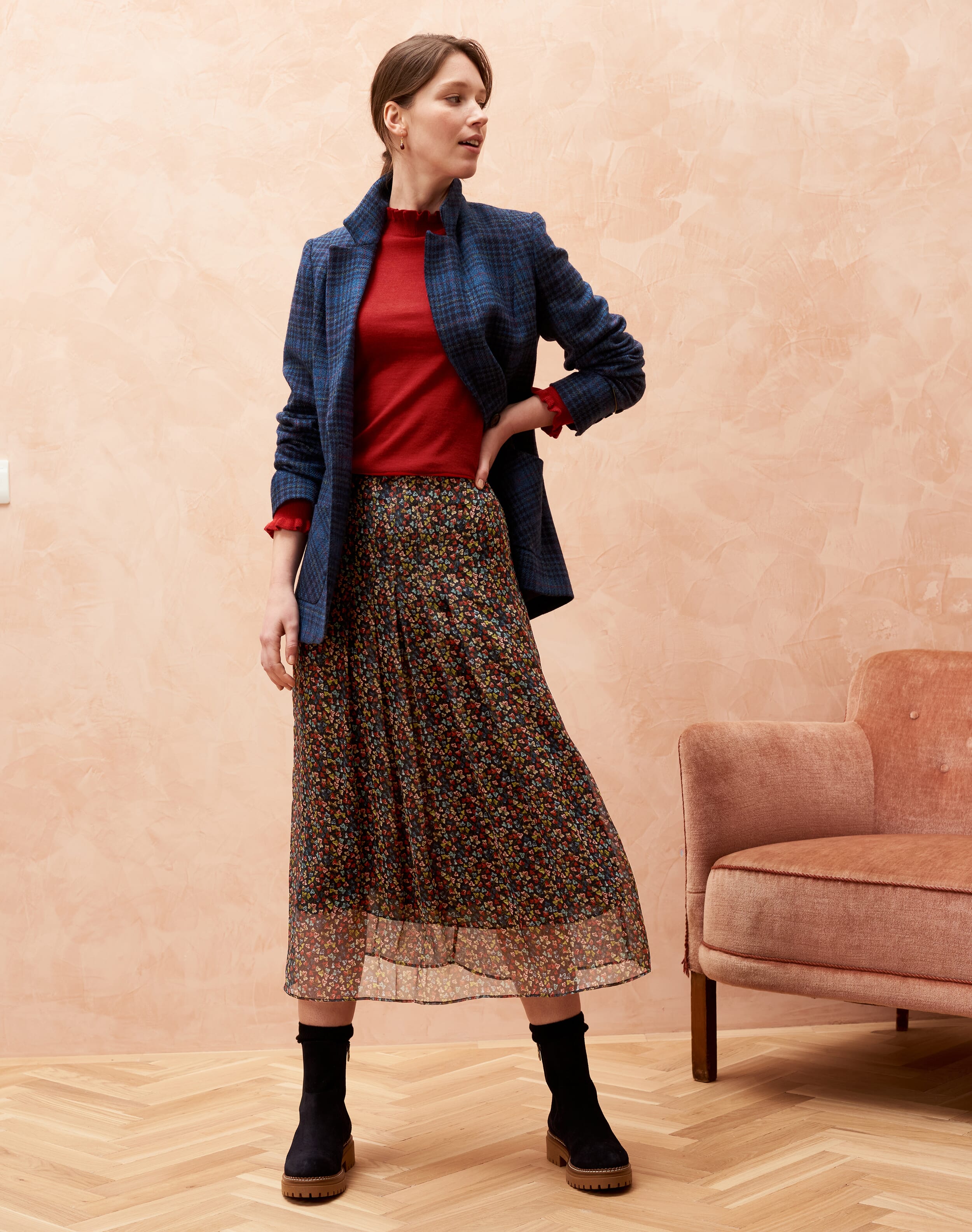 Liberty Print Silk Chiffon Skirt in Russet Leaf Skirts Brora