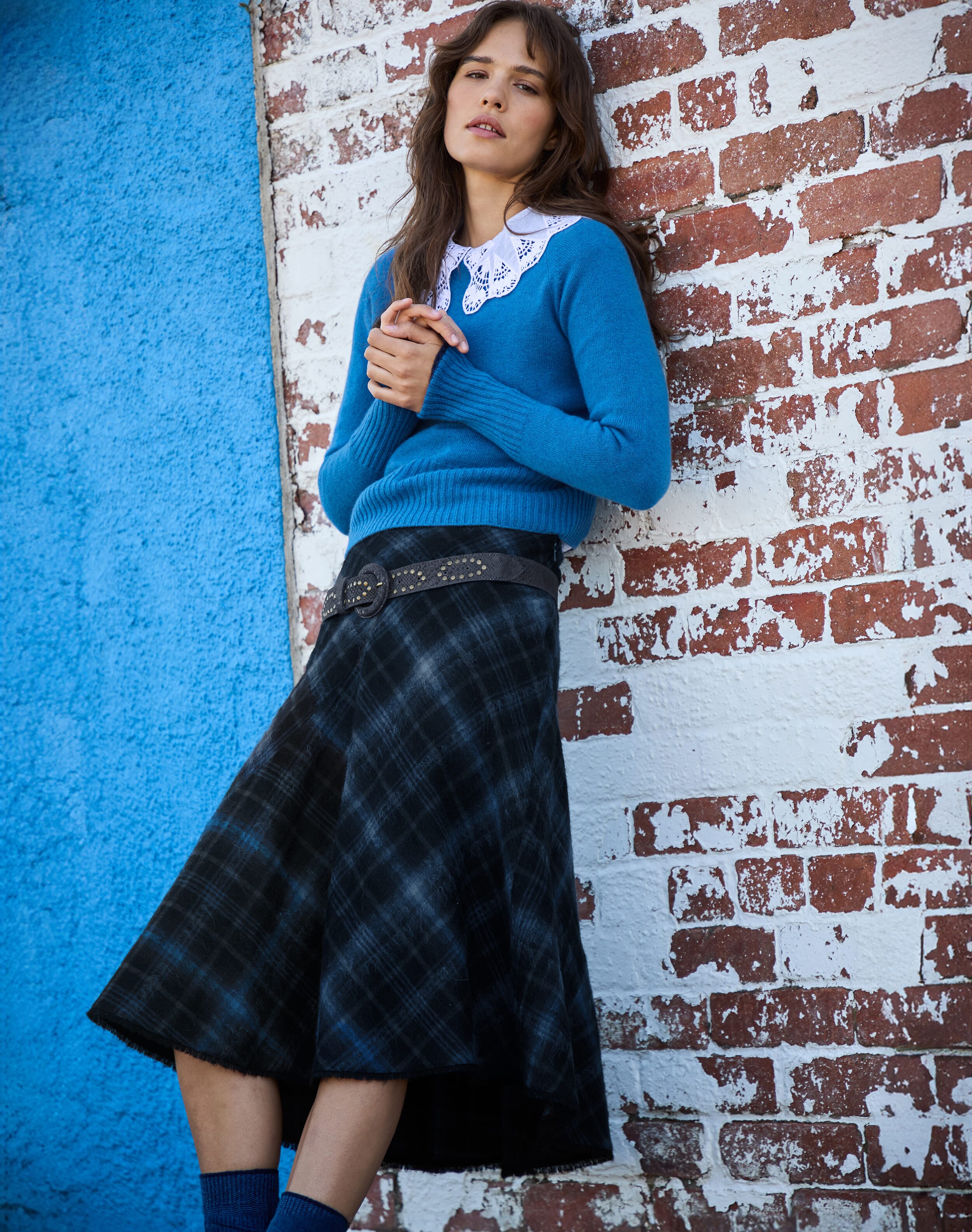 Brora wool plaid skirt hotsell