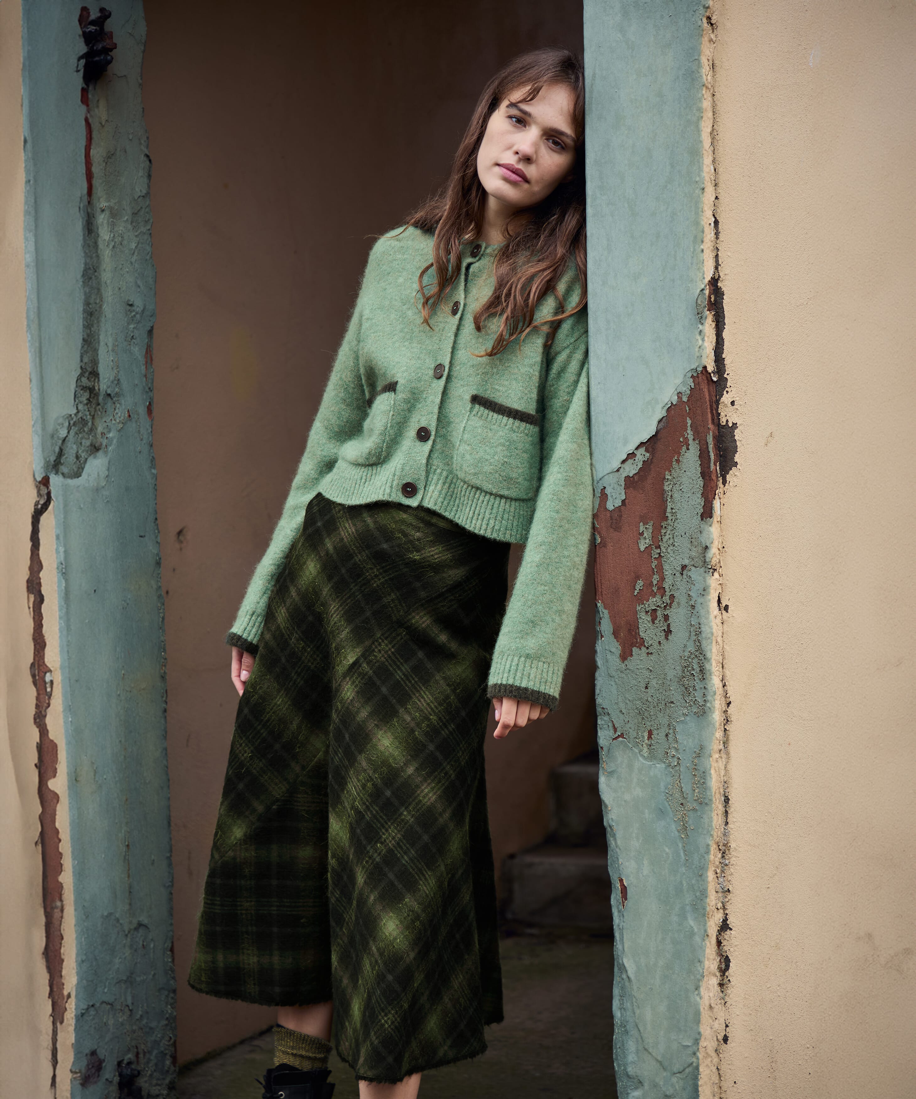 Brora Scottish Mohair Wool Plaid Skirt thyme